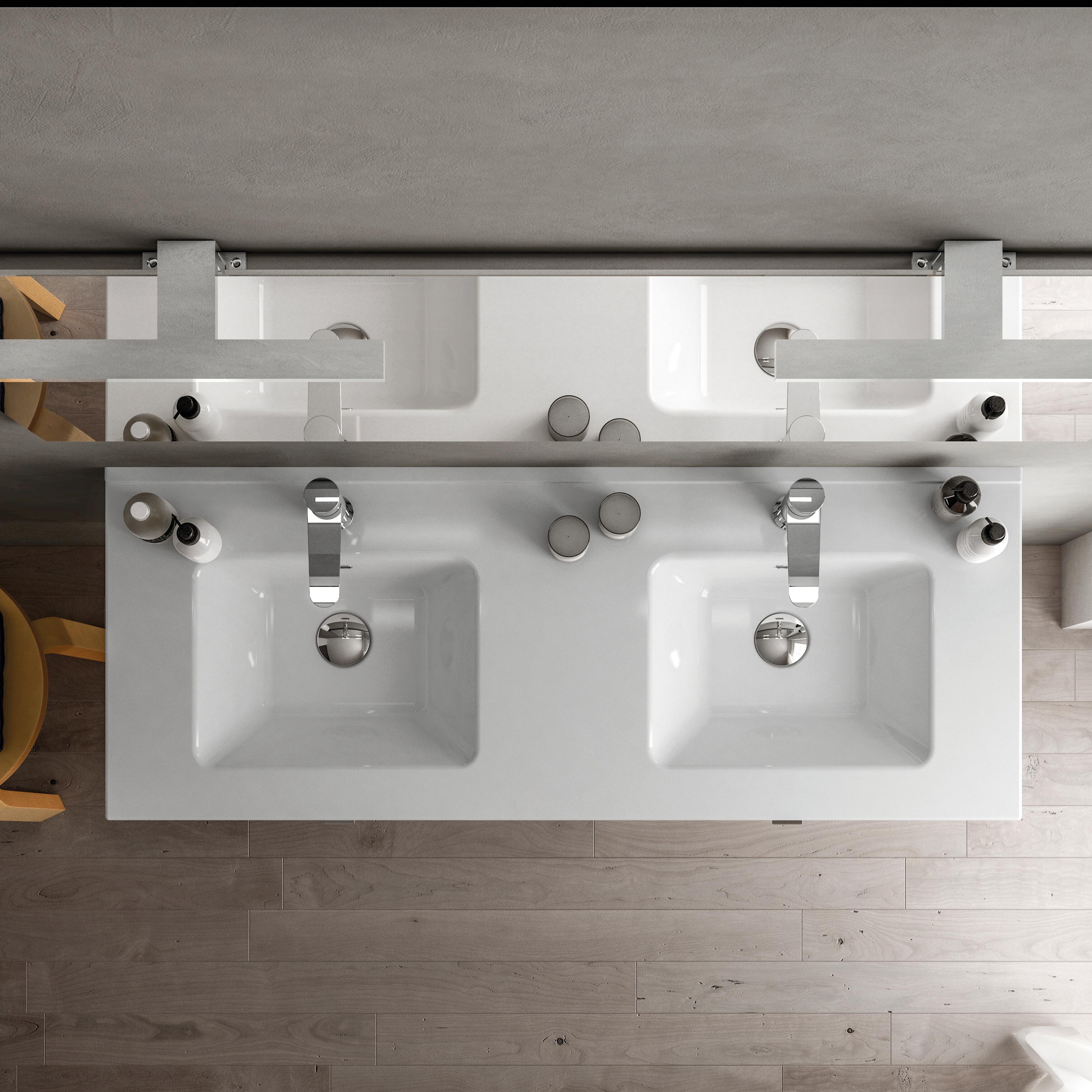 Mobile bagno sospeso con lavabo L 120 x H 57 x P 46 cm bianco-mirto in mdf 4 cassetti per doppia vasca Quadra - 3
