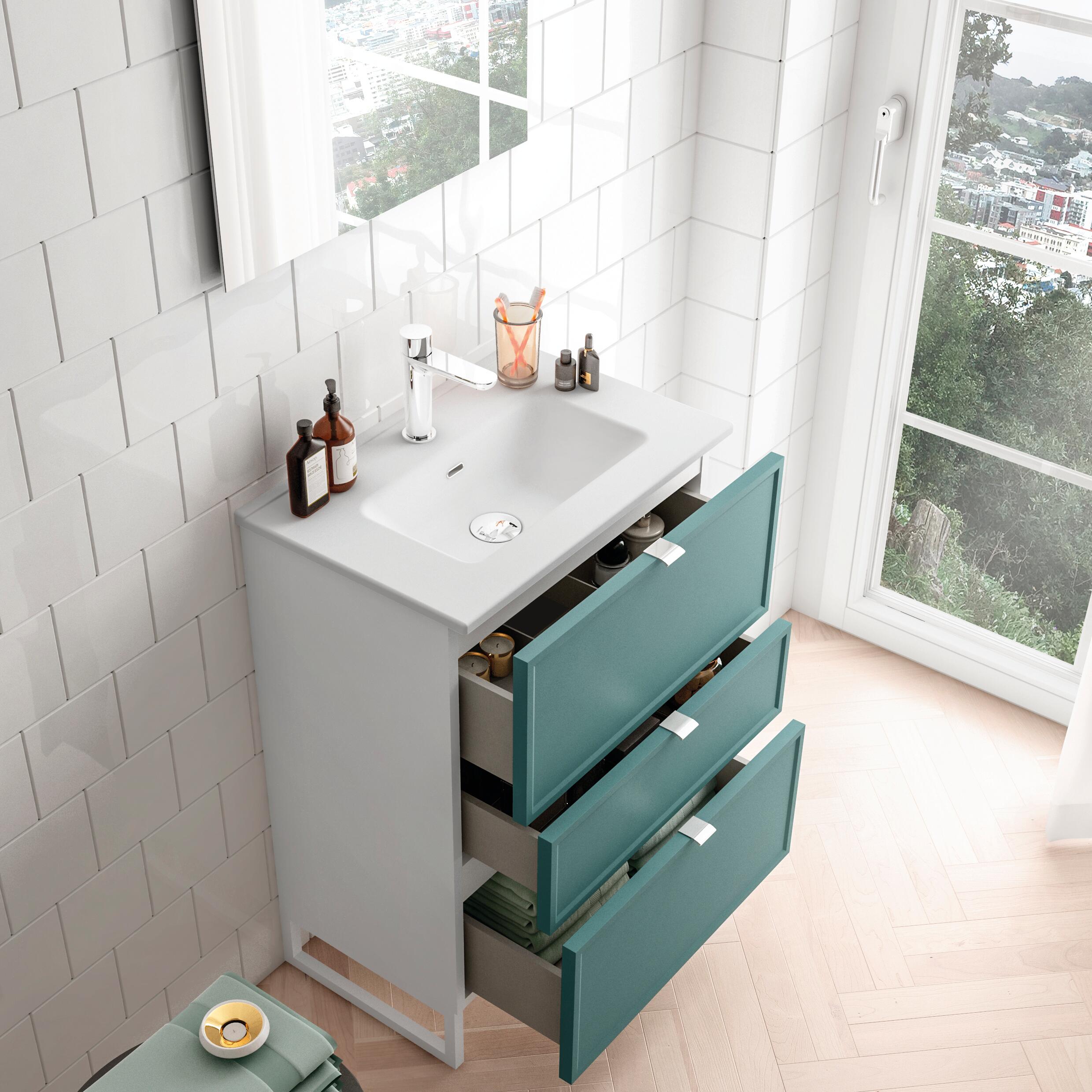 Mobile bagno da terra con lavabo L 60 x H 93 x P 39 cm bianco/mirto in mdf 3 cassetti per vasca centrale Quadra - 2