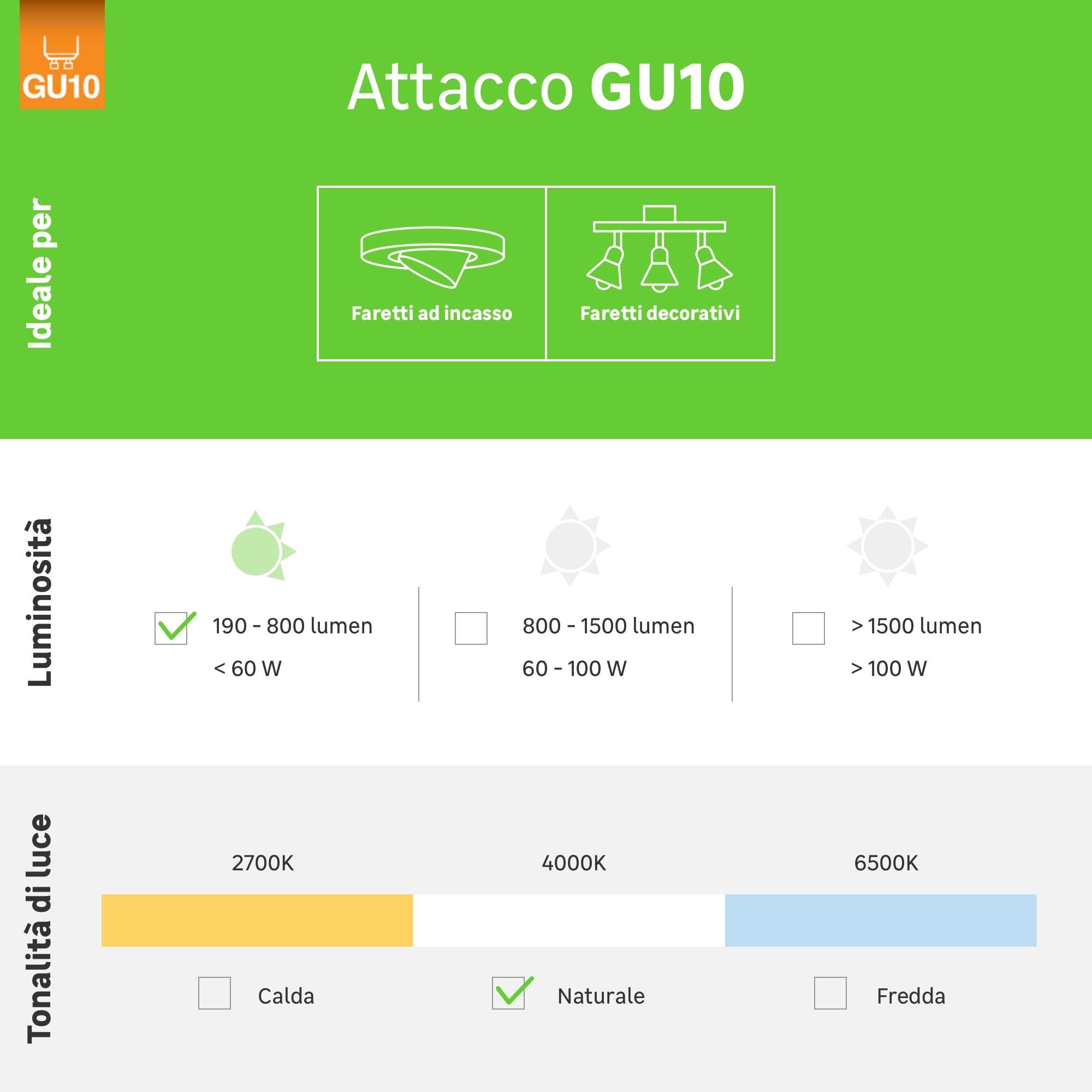 Lampadina LED, GU10 faretto, smerigliato, 4W = 280 LM, 60°, INTEC - 4