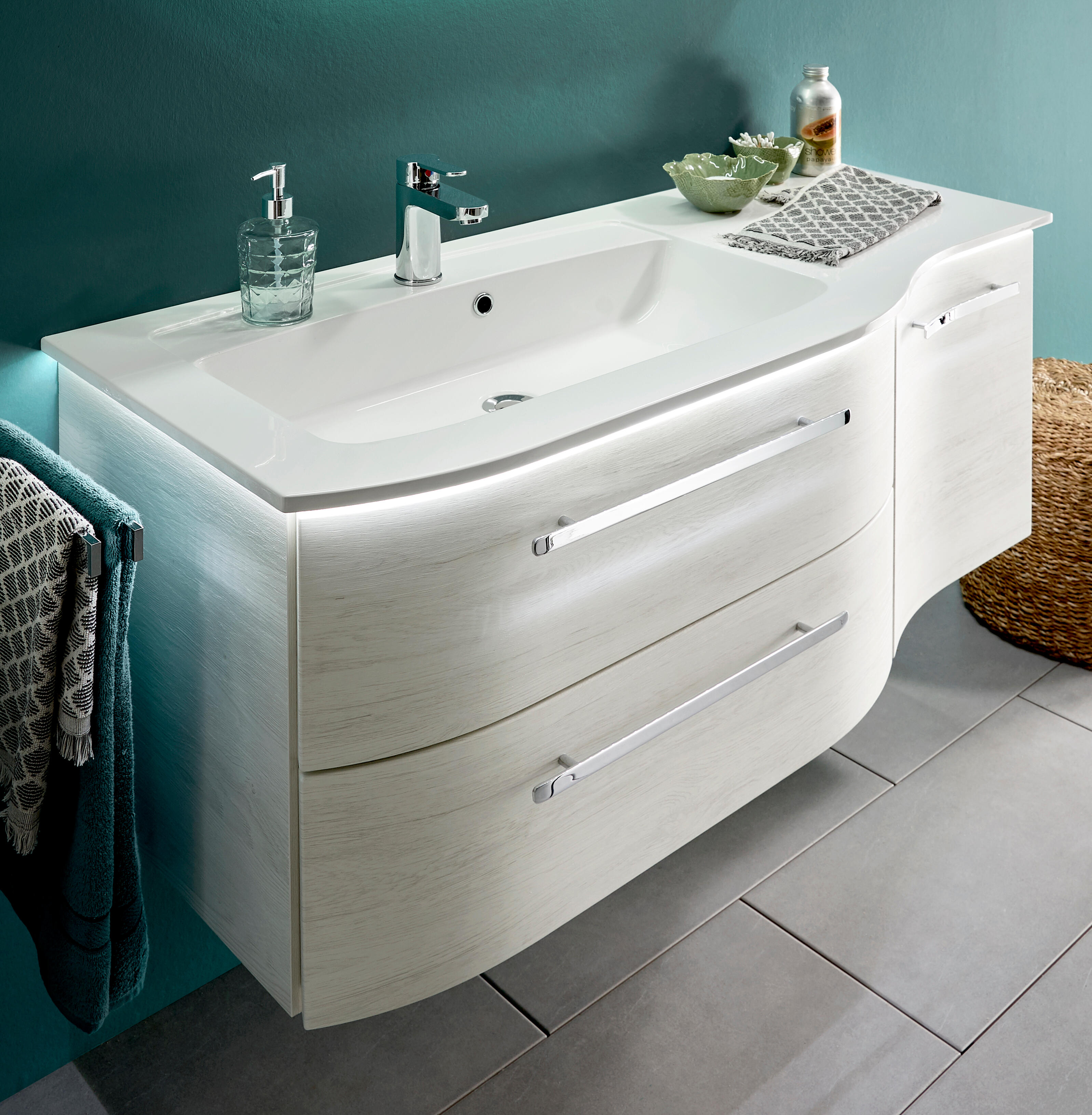 Mobile da bagno sospeso sotto lavabo L 117 x H 48 x P 49.5 cm bianco, 2 cassetti 1 anta PELIPAL Contea - 2