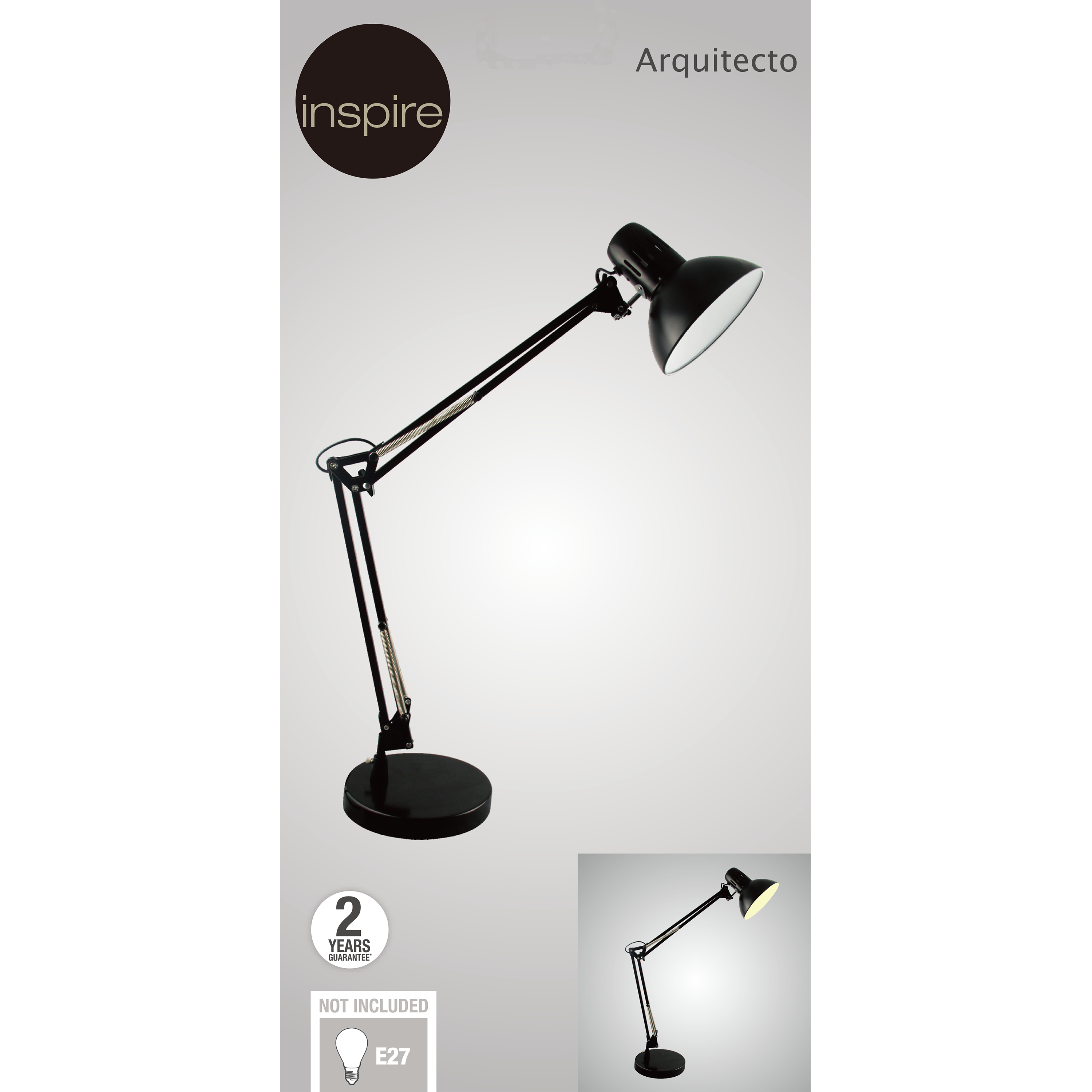 Lampe de bureau Arquitecto, acier, noir, H.60 cm INSPIRE, E27 - 3