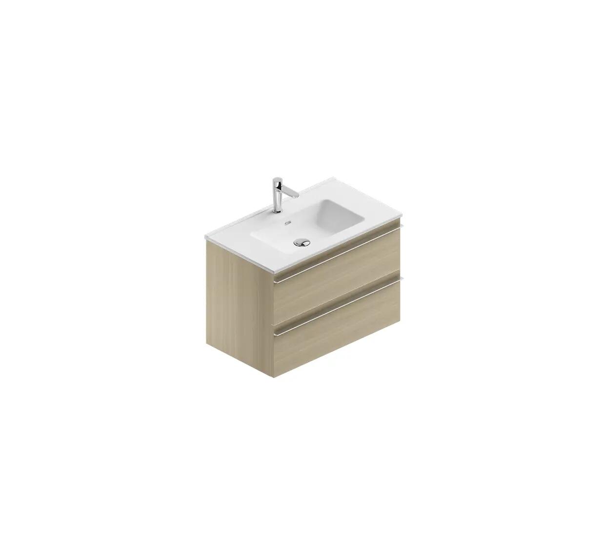 Mobile bagno sospeso con lavabo L 80 x H 55 x P 46 cm rovere natura in truciolare 2 cassetti per vasca centrale Linea - 5