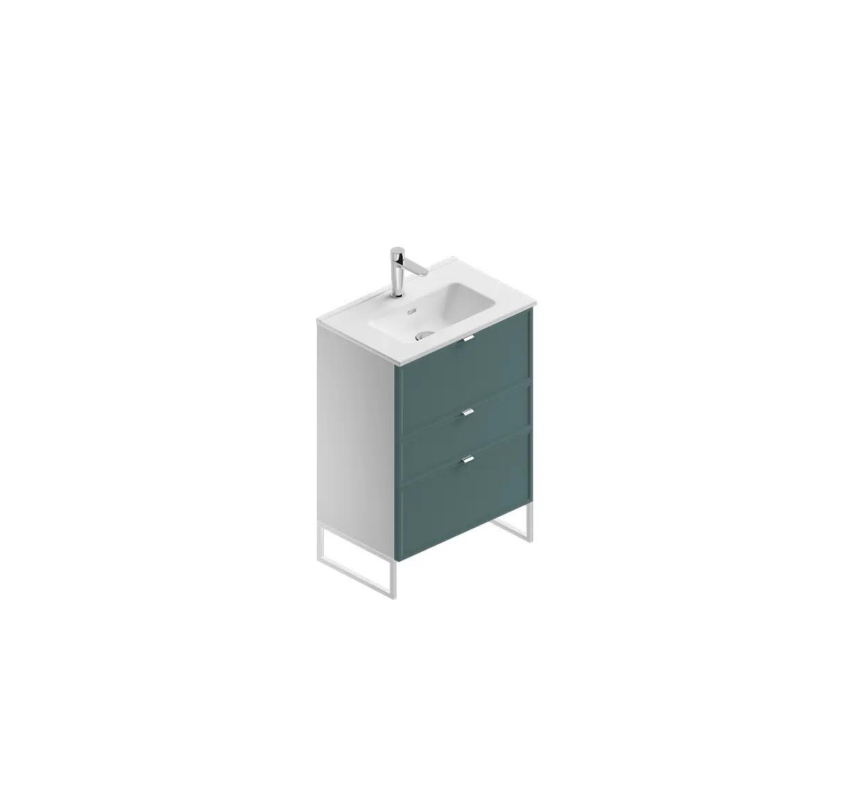 Mobile bagno da terra con lavabo L 60 x H 93 x P 39 cm bianco/mirto in mdf 3 cassetti per vasca centrale Quadra - 3