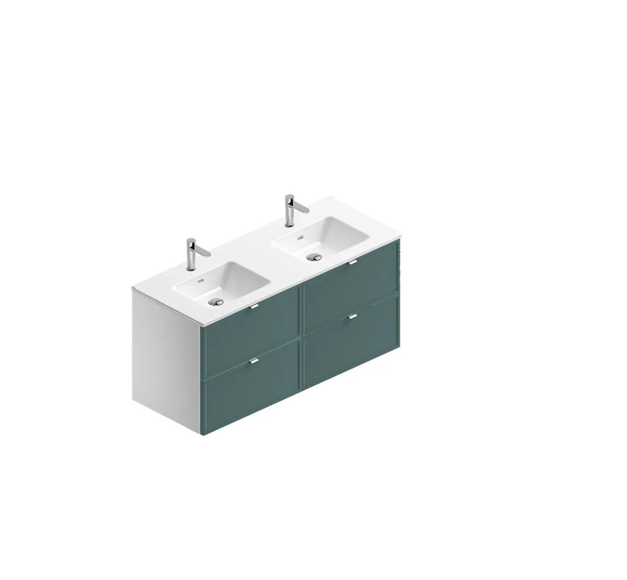 Mobile bagno sospeso con lavabo L 120 x H 57 x P 46 cm bianco-mirto in mdf 4 cassetti per doppia vasca Quadra - 4