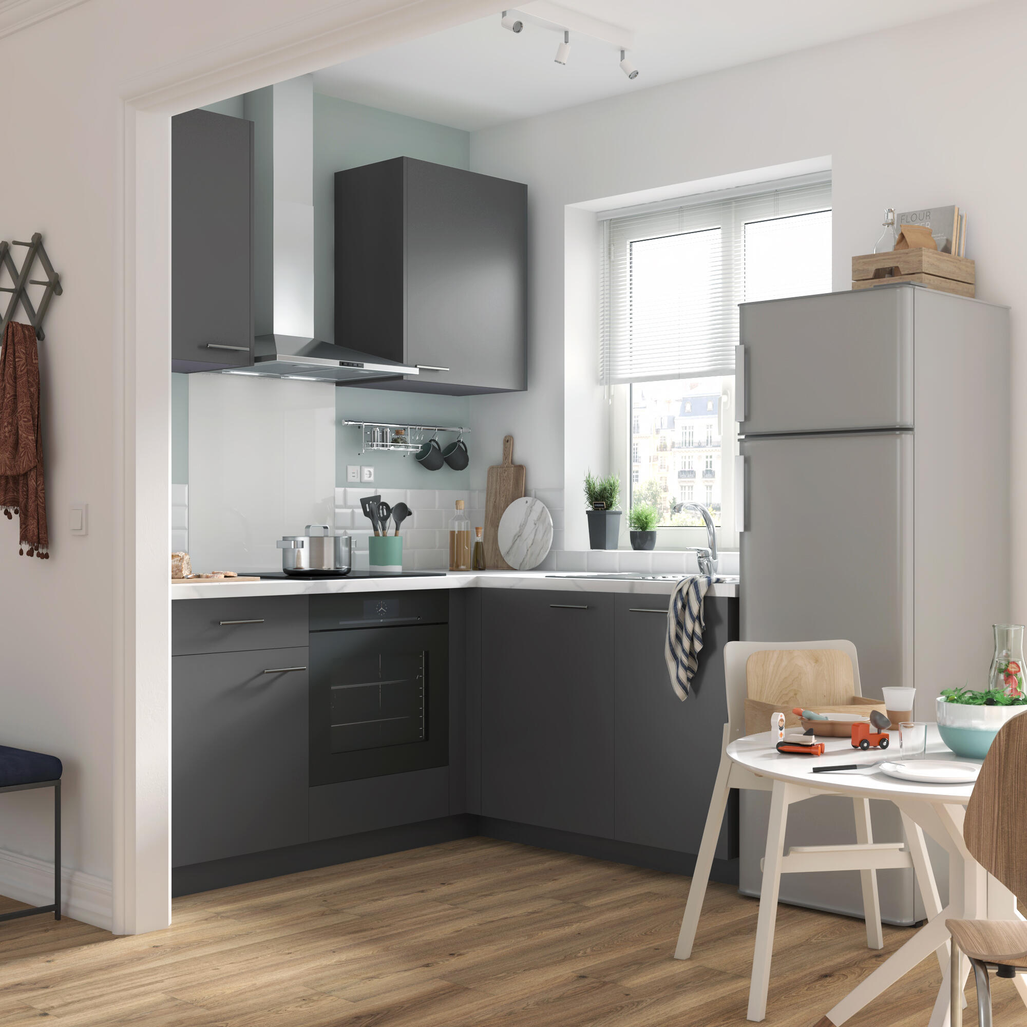 Módulo inferior de canto recto Delinia 106X58X77CM cinza - 10