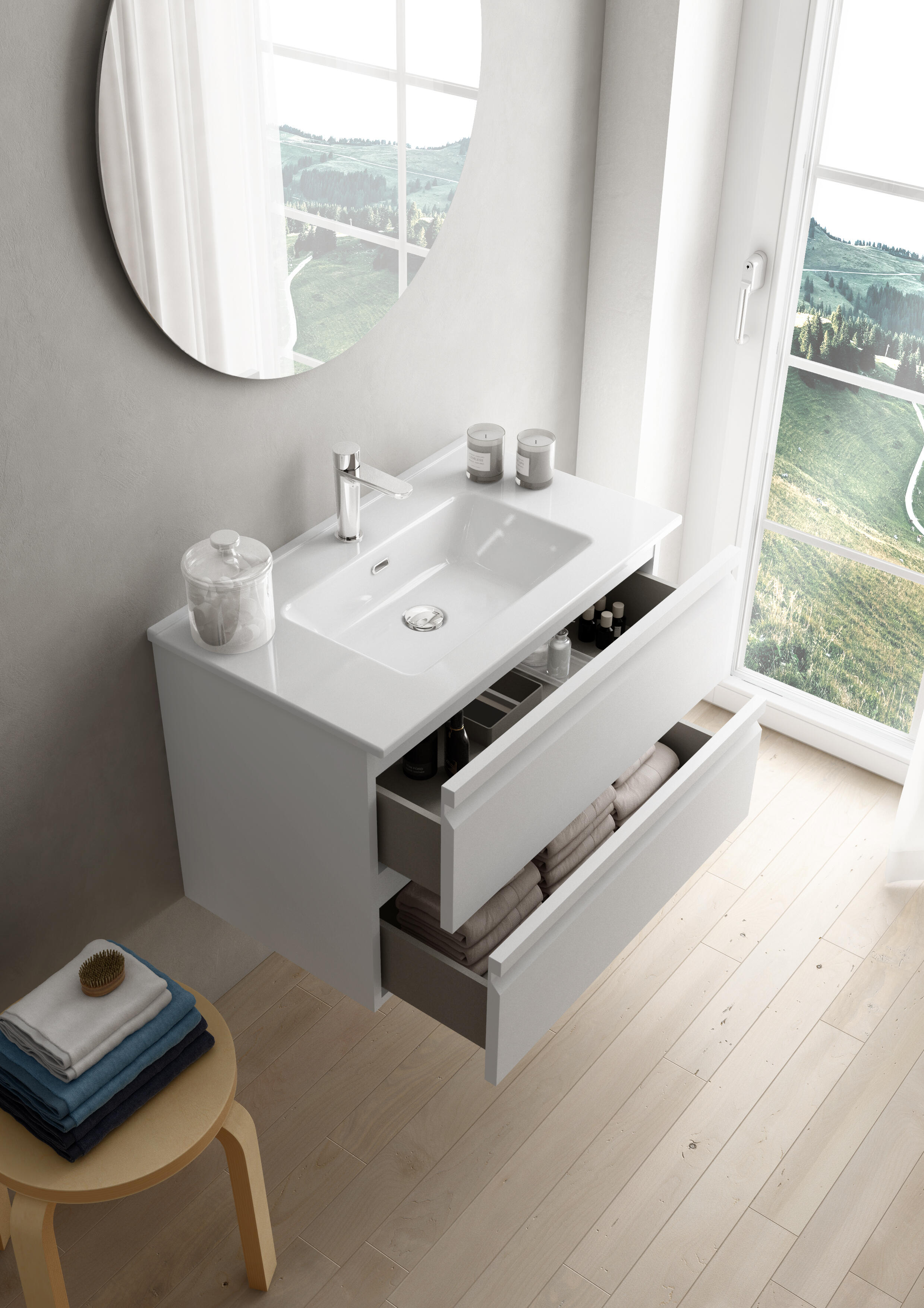 Mobile bagno sospeso con lavabo L 80 x H 56 x P 46 cm bianco opaco in mdf 2 cassetti per vasca centrale Pull - 3