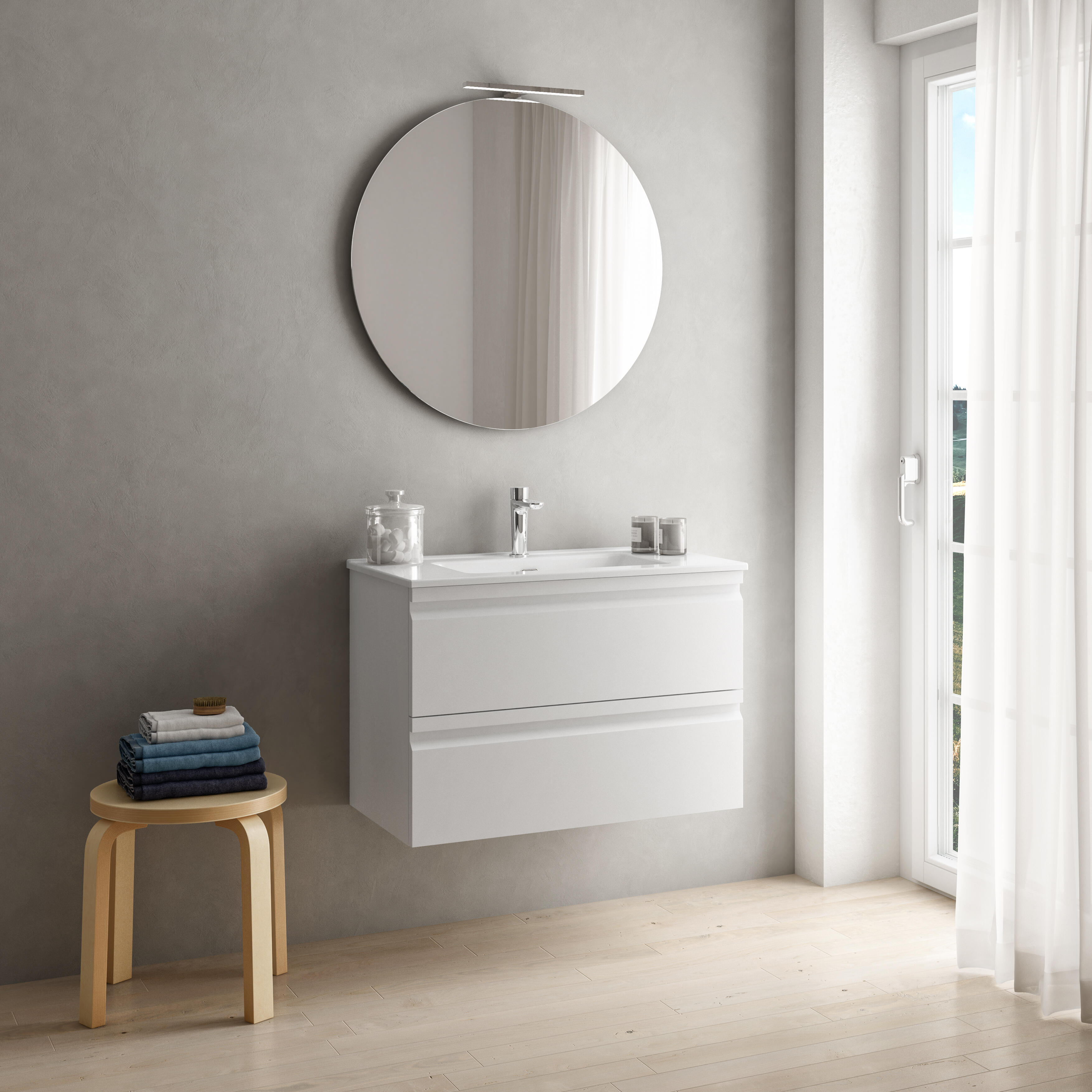 Mobile bagno sospeso con lavabo L 80 x H 56 x P 46 cm bianco opaco in mdf 2 cassetti per vasca centrale Pull - 2