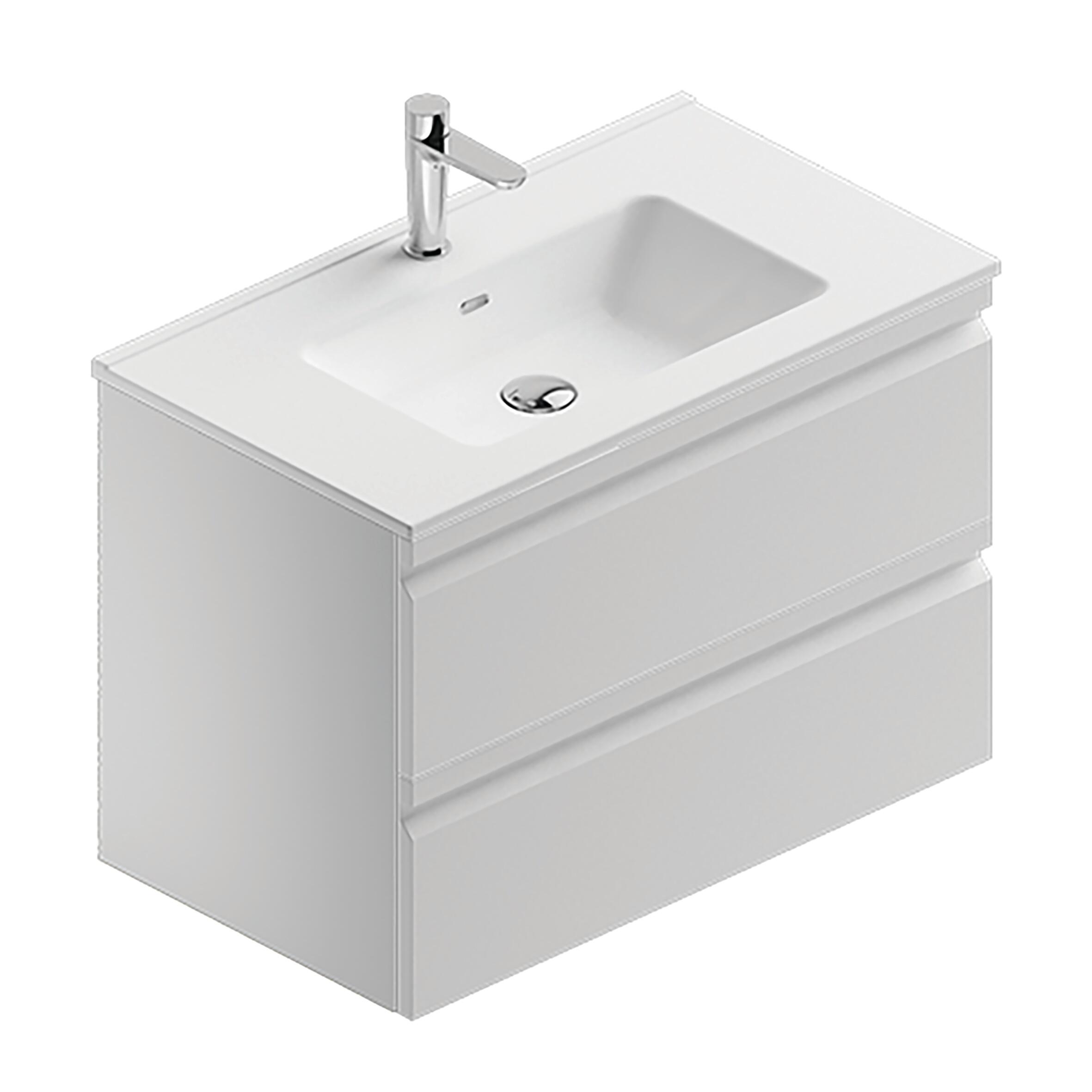 Mobile bagno sospeso con lavabo L 80 x H 56 x P 46 cm bianco opaco in mdf 2 cassetti per vasca centrale Pull - 6