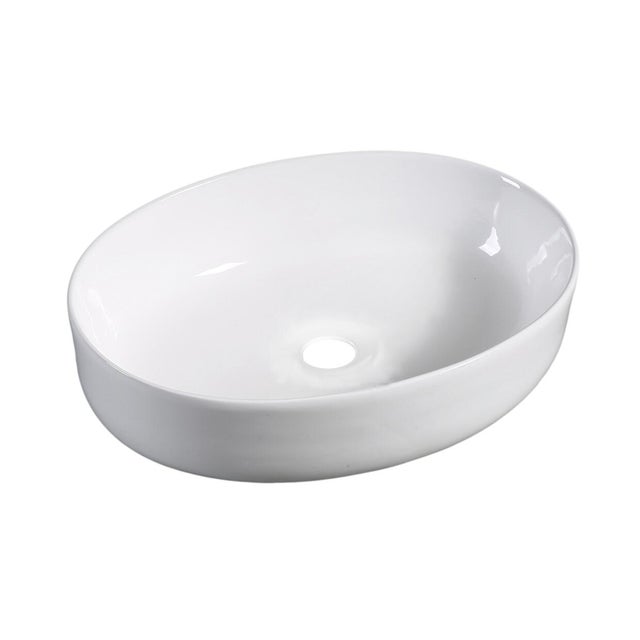 Lavabo da appoggio ovale in ceramica L 51.5 x H 15 x P 38 cm bianco lucido piletta non inclusa