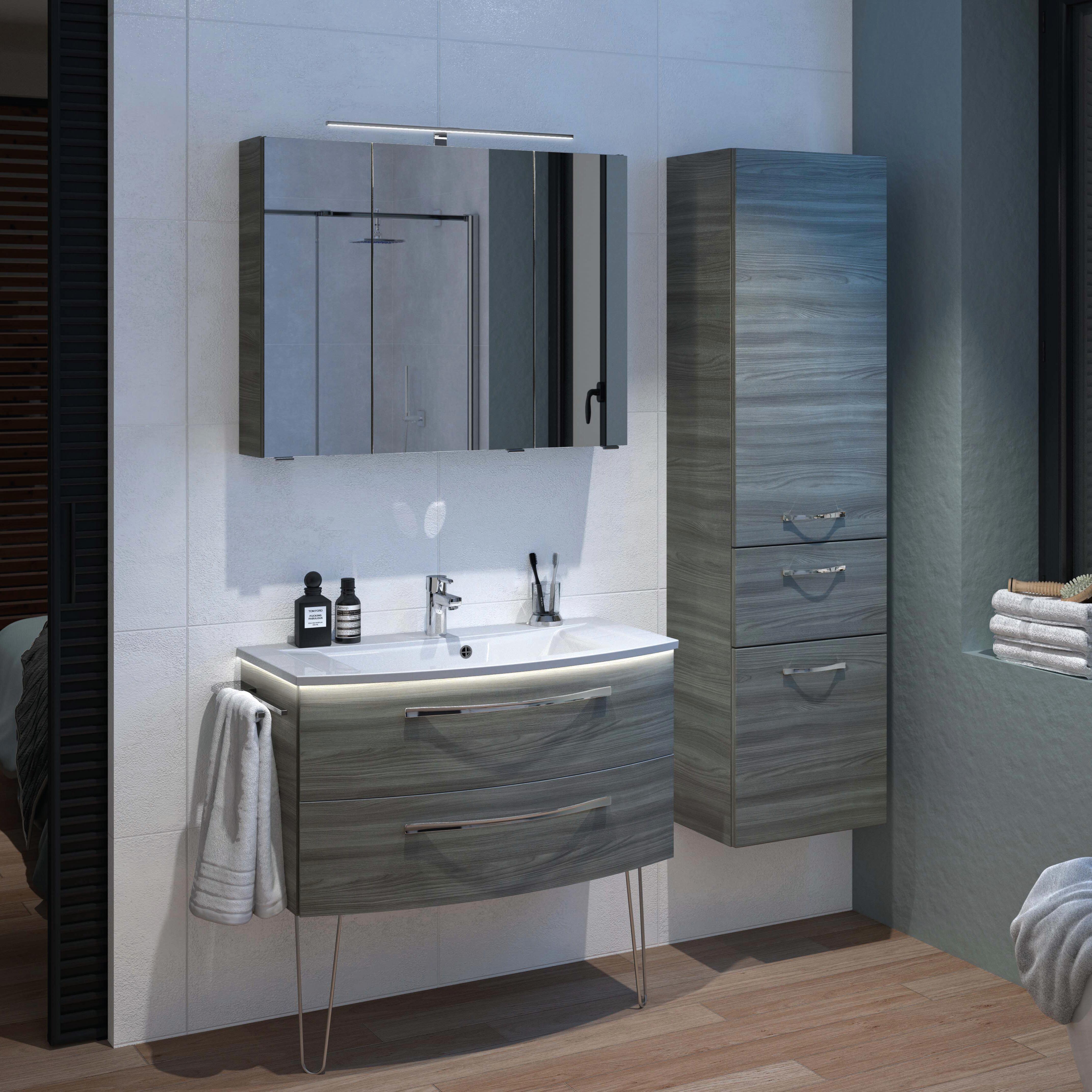 Mobile da bagno sospeso sotto lavabo L 90 x H 49 x P 48 cm grigio, 2 cassetti PELIPAL Image - 3