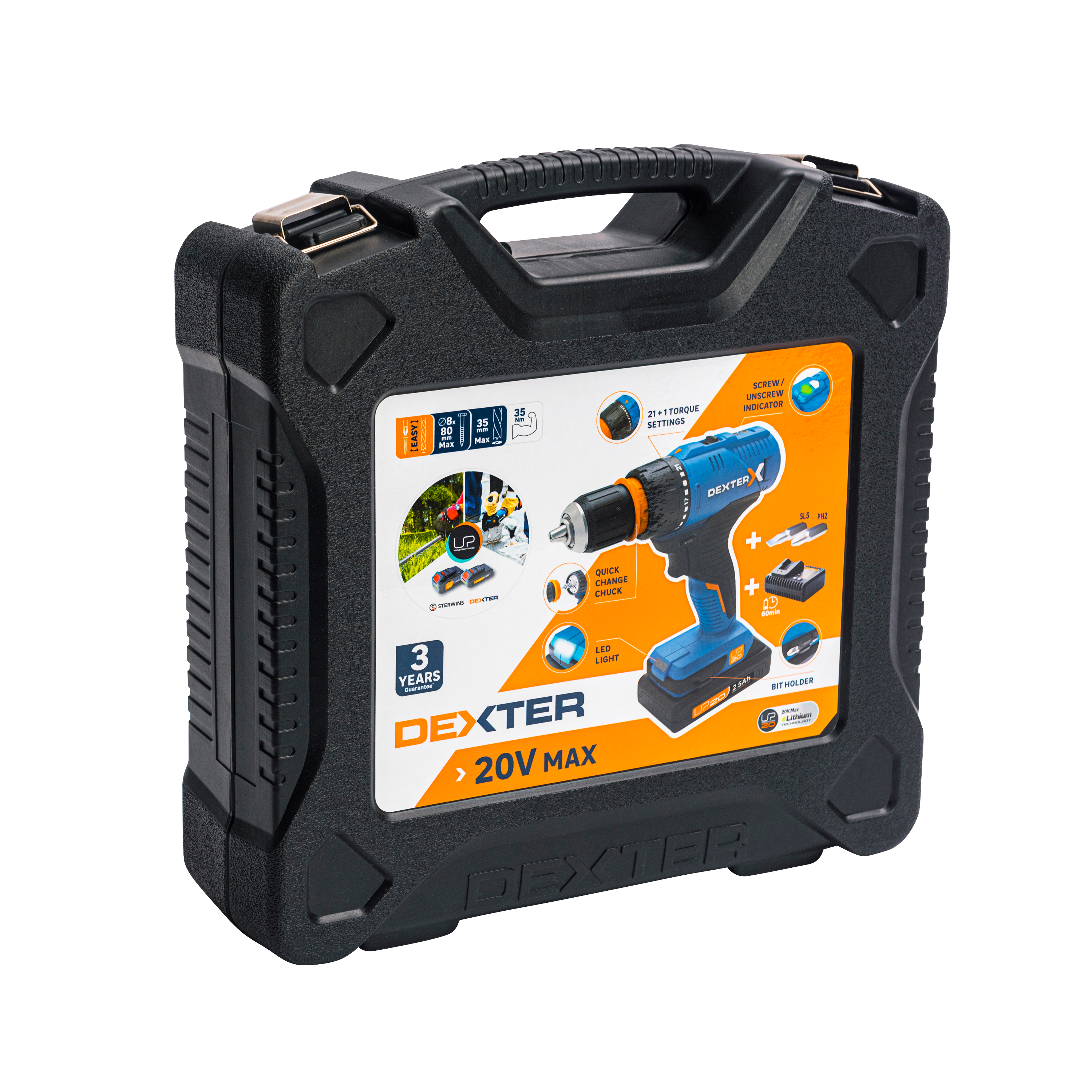 Aparafusadora sem fio DEXTER 20VSD2-35RCA.1A 20V 2.5AH - 8