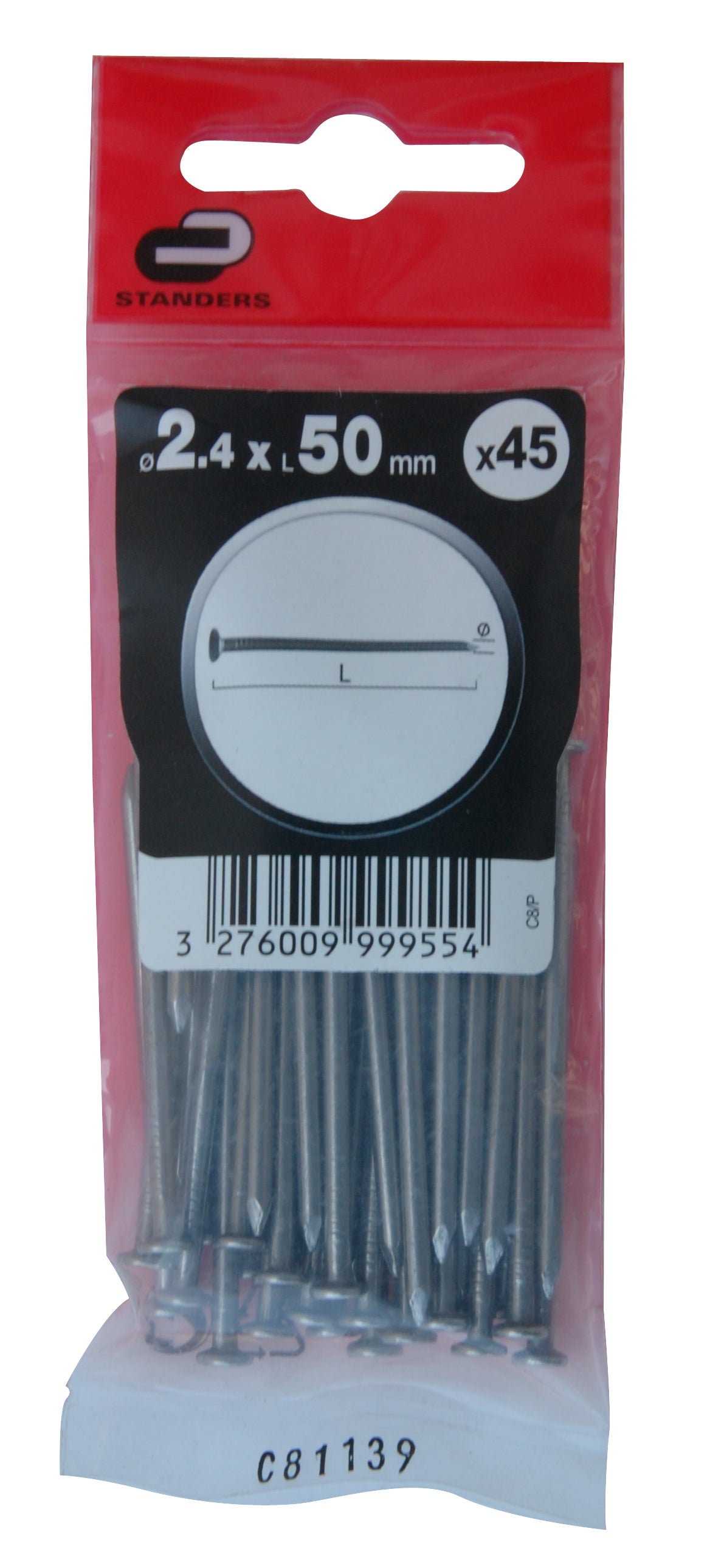 45 Pregos STANDERS CABEÇA CHATA 2.4X50 MM - 3