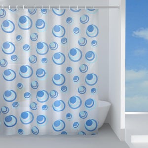 ABAKUHAUS Harbour Stripe Tenda da Doccia Stalla, morbido semplicistico, Set per il Bagno in Tessuto con Ganci, 120 x 180 cm, Bianco Azzurro Pallido