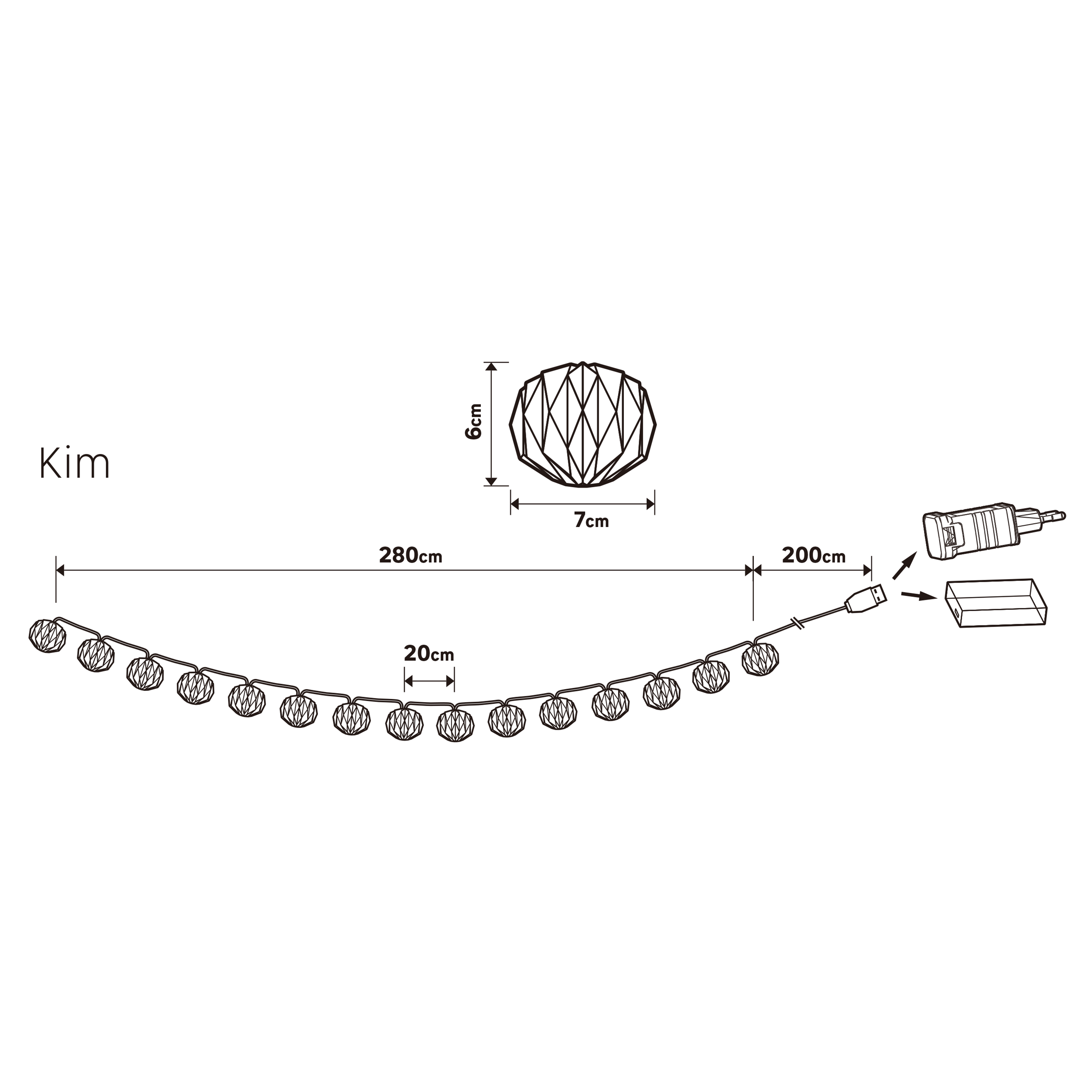 Ghirlanda luminosa Kim 15 luci cavo 4.8 mt trasparente IP20 INSPIRE - 9