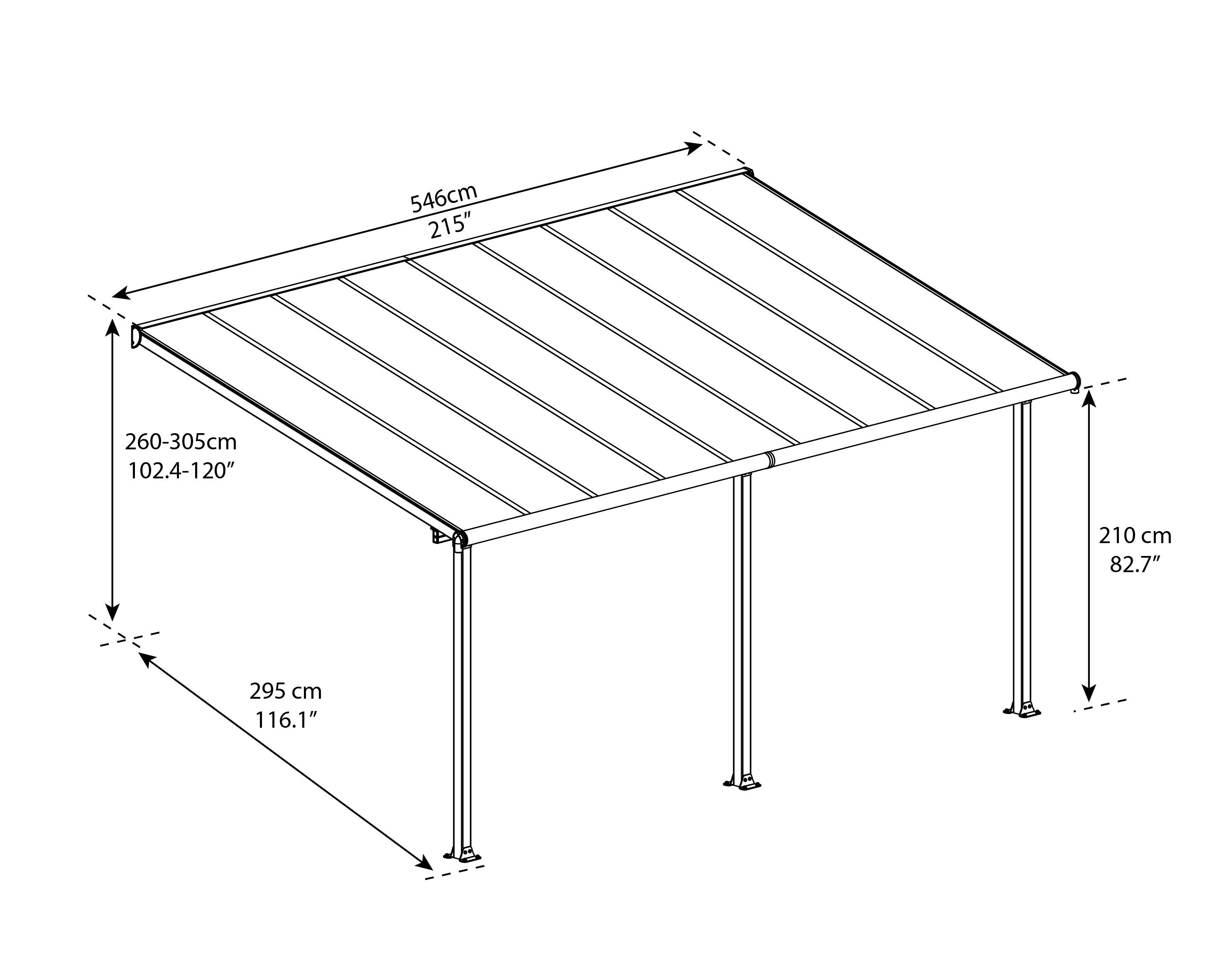 Pergola in alluminio bianco addossata copertura mobile senza rivestimento 300x546 cm - Olympia CANOPIA BY PALRAM - 22