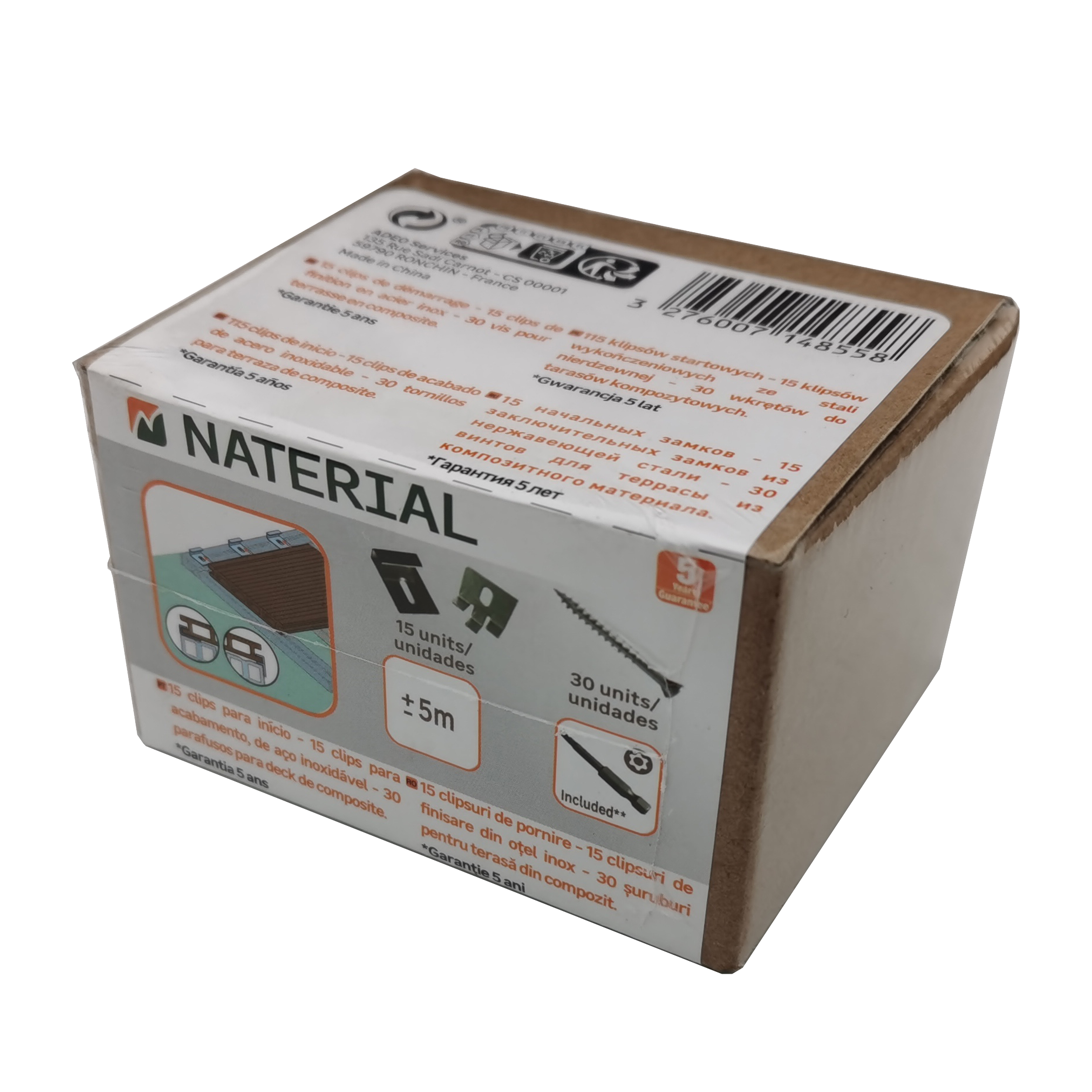 Conjunto fixação deck NATERIAL 15 CLIPS AÇO + 15 ACAB + 30PARAF - 2