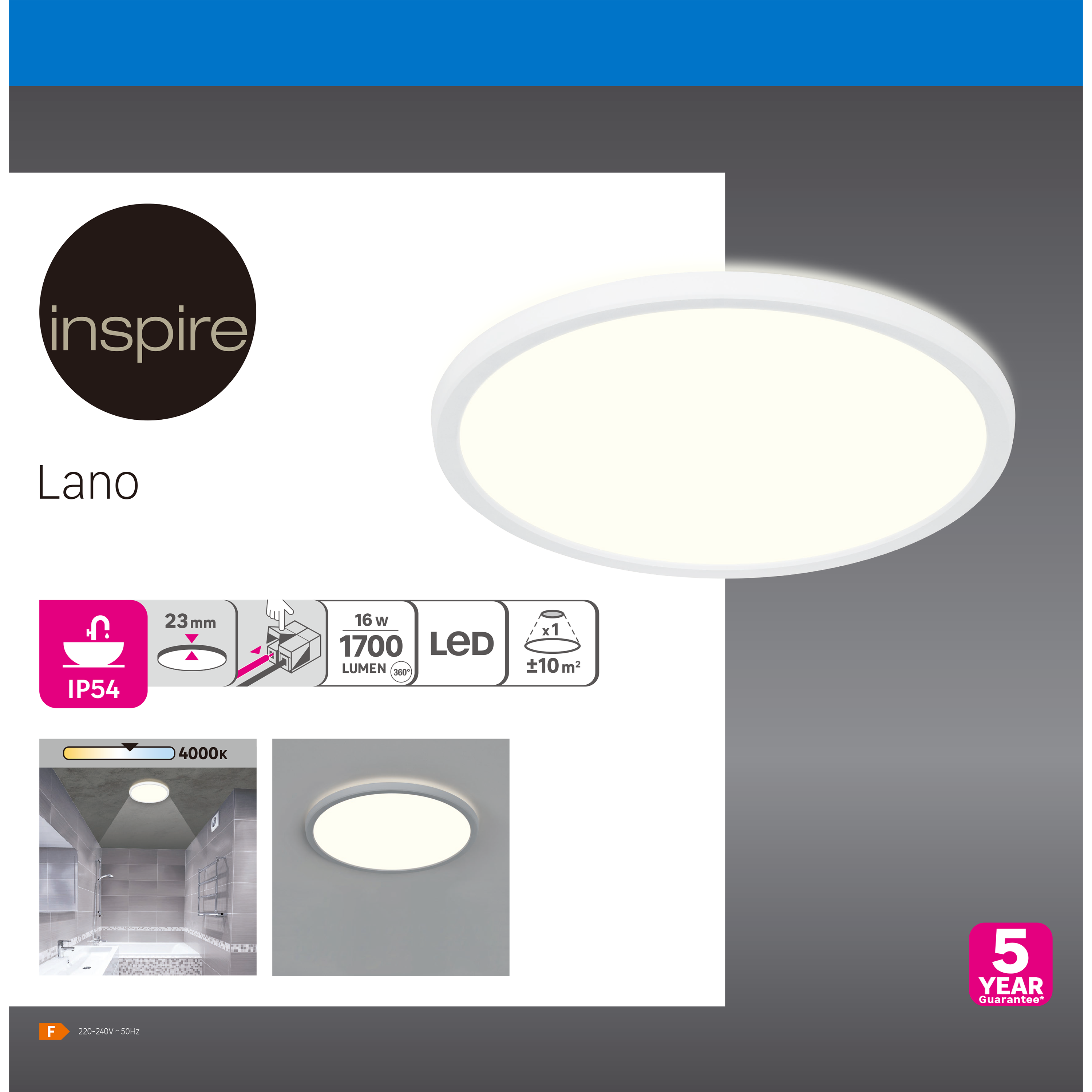 Candeeiro de teto com lâmpada de interior LED Lano Inspire 1700lm 29.4cm branco - 5