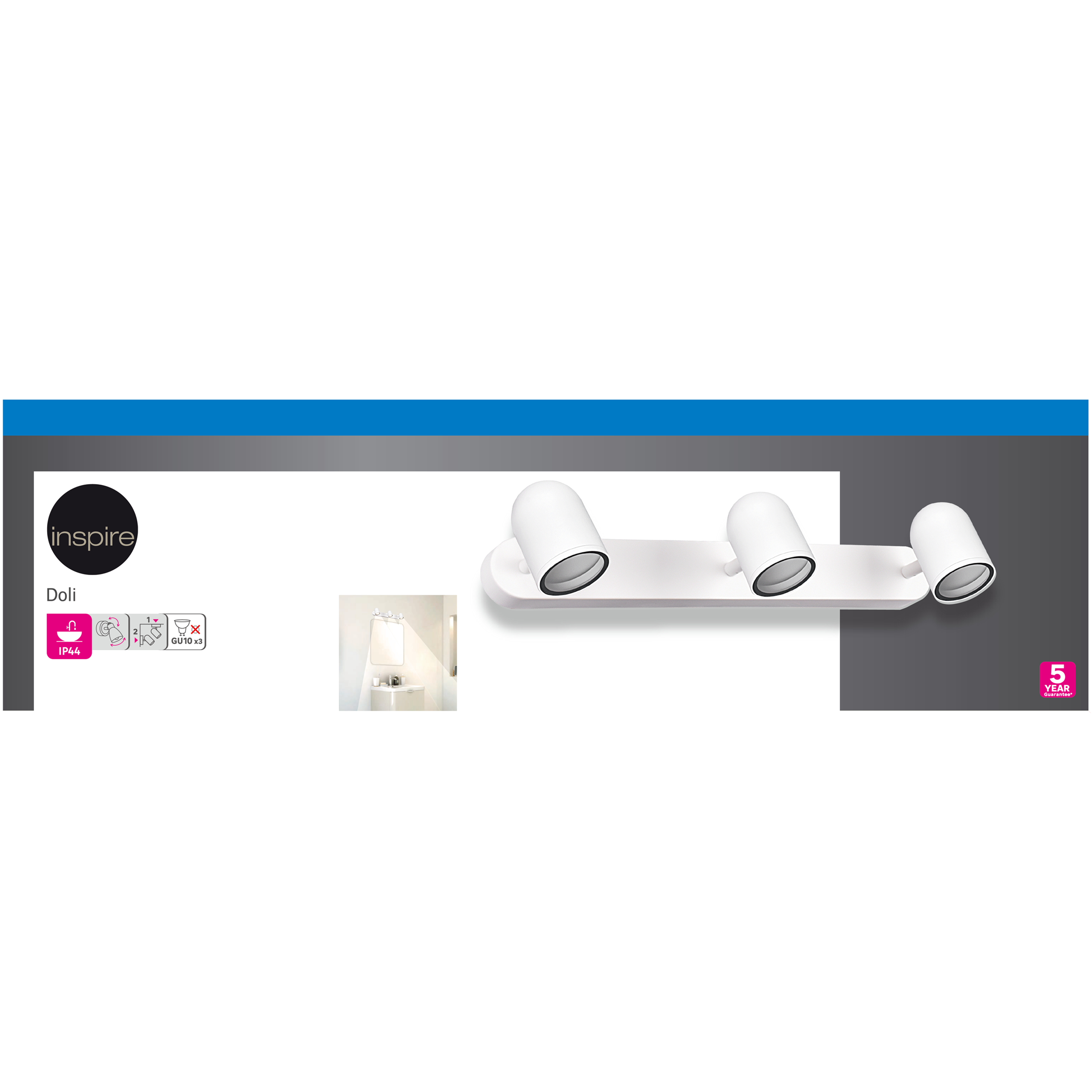 Rampe 3 spots salle de bain Doli GU10, blanc Inspire - 5