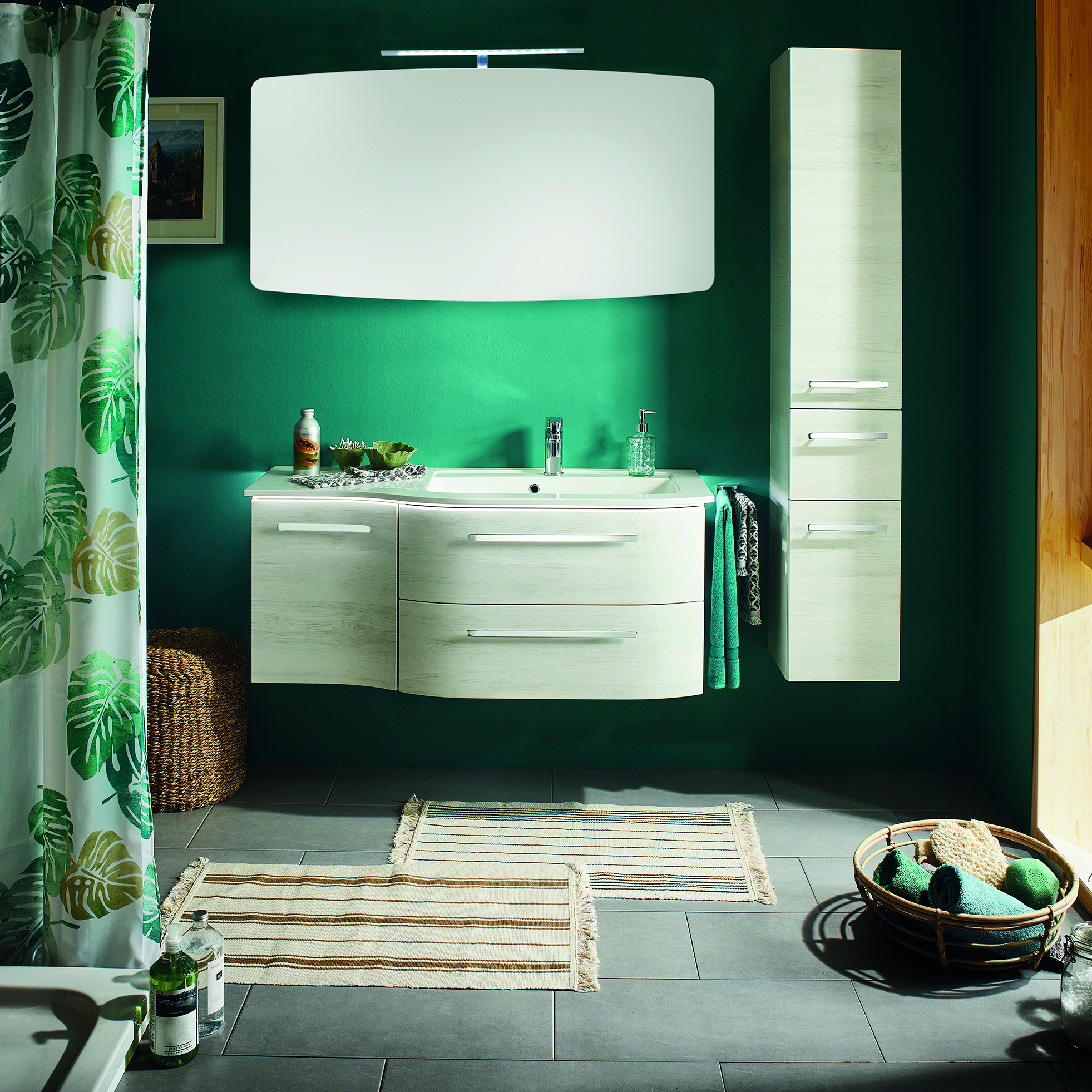 Mobile da bagno sospeso sotto lavabo L 117 x H 48 x P 49.5 cm rovere chiaro, 2 cassetti, 1 anta PELIPAL Contea - 2