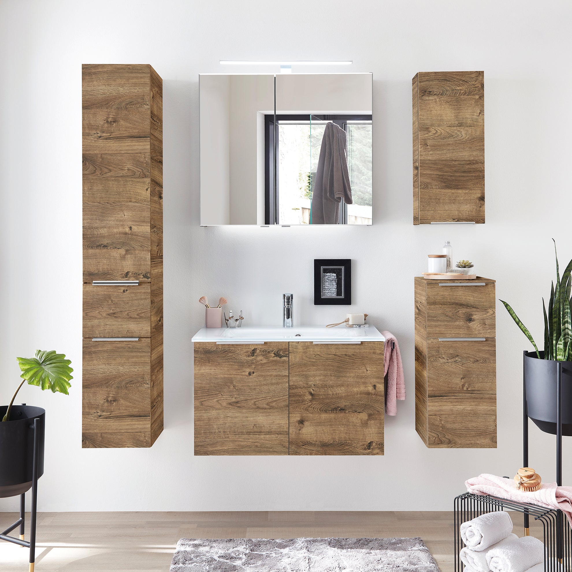 Mobile da bagno sospeso sotto lavabo L 80 x H 48 x P 45 cm rovere, 2 ante PELIPAL Madeo - 2