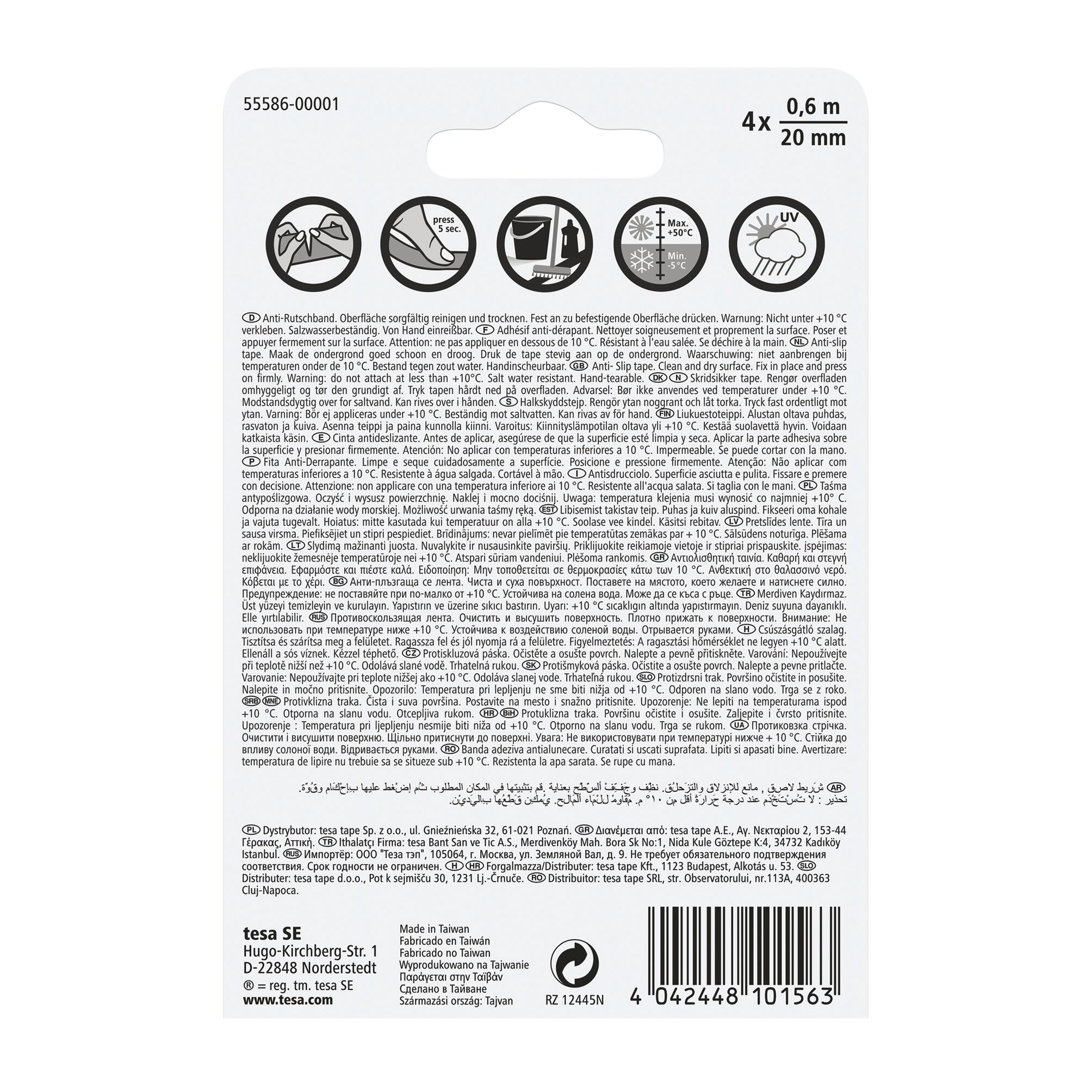 Nastro adesivo TESA antisdrucciolo per fissaggio antiscivolo nero H 20 mm x L 0.6 m, 4 pezzi - 4