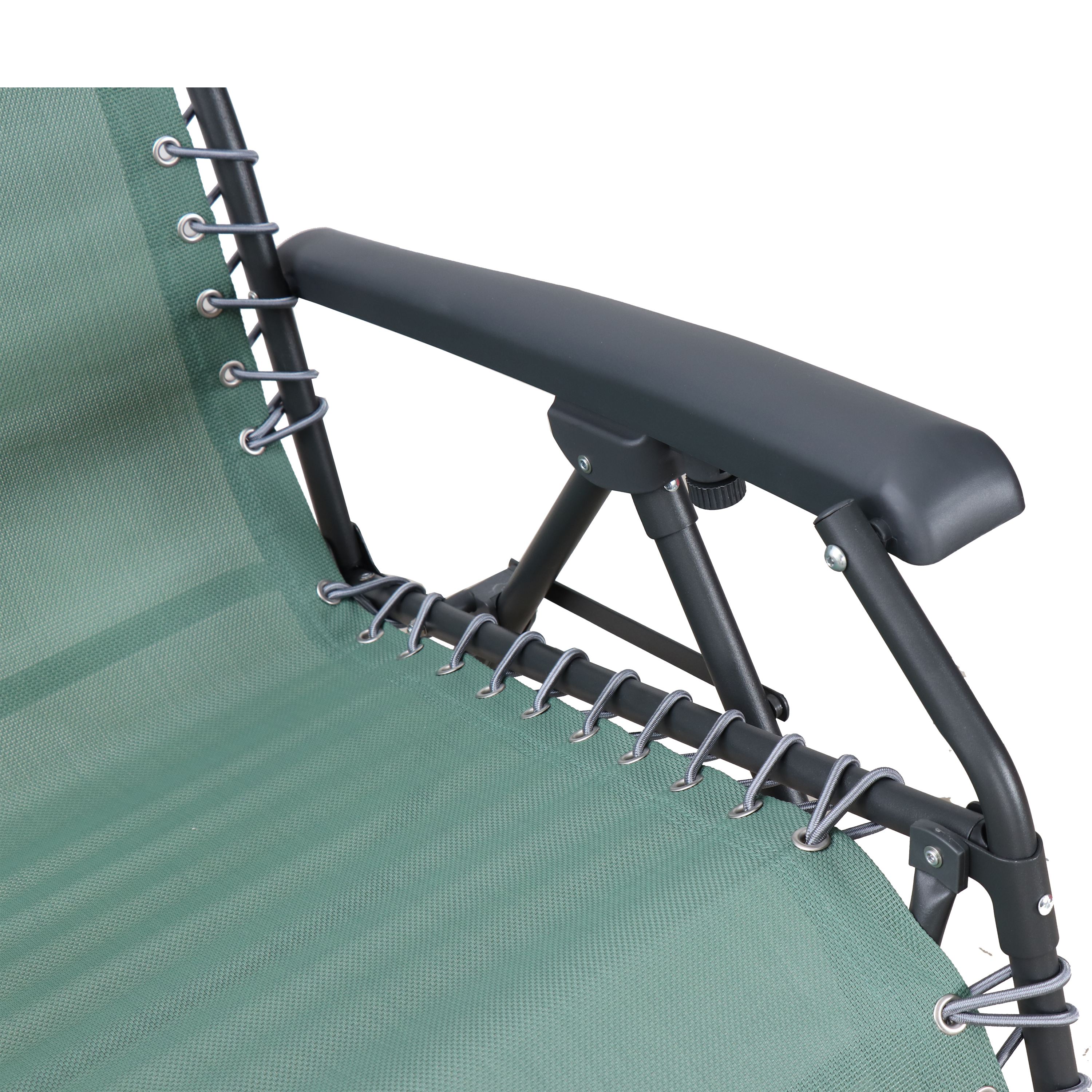 Sedia da giardino con cuscino verde e braccioli Zero Gravity struttura in acciaio, seduta in textilene verde - 8