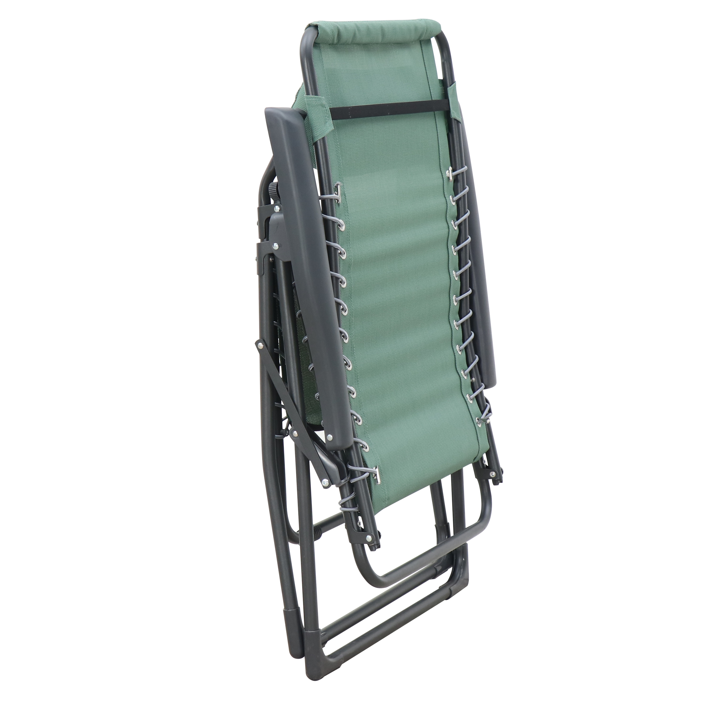 Sedia da giardino con cuscino verde e braccioli Zero Gravity struttura in acciaio, seduta in textilene verde - 3
