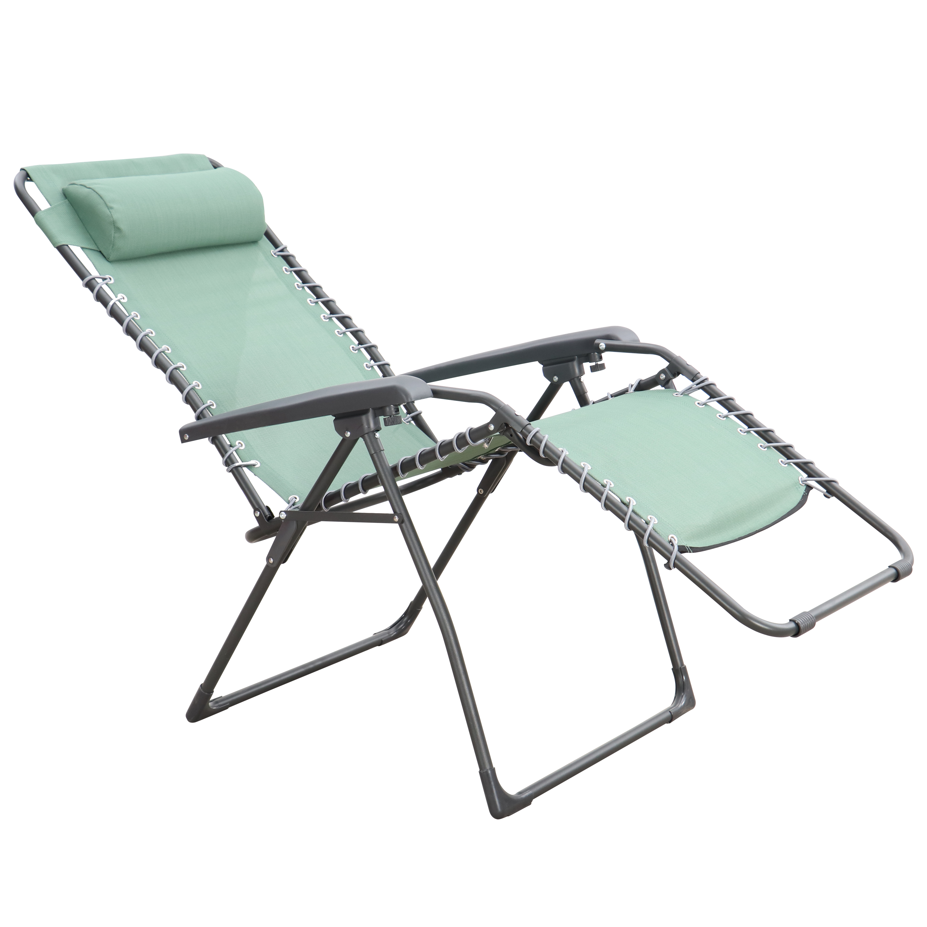 Sedia da giardino con cuscino verde e braccioli Zero Gravity struttura in acciaio, seduta in textilene verde - 6