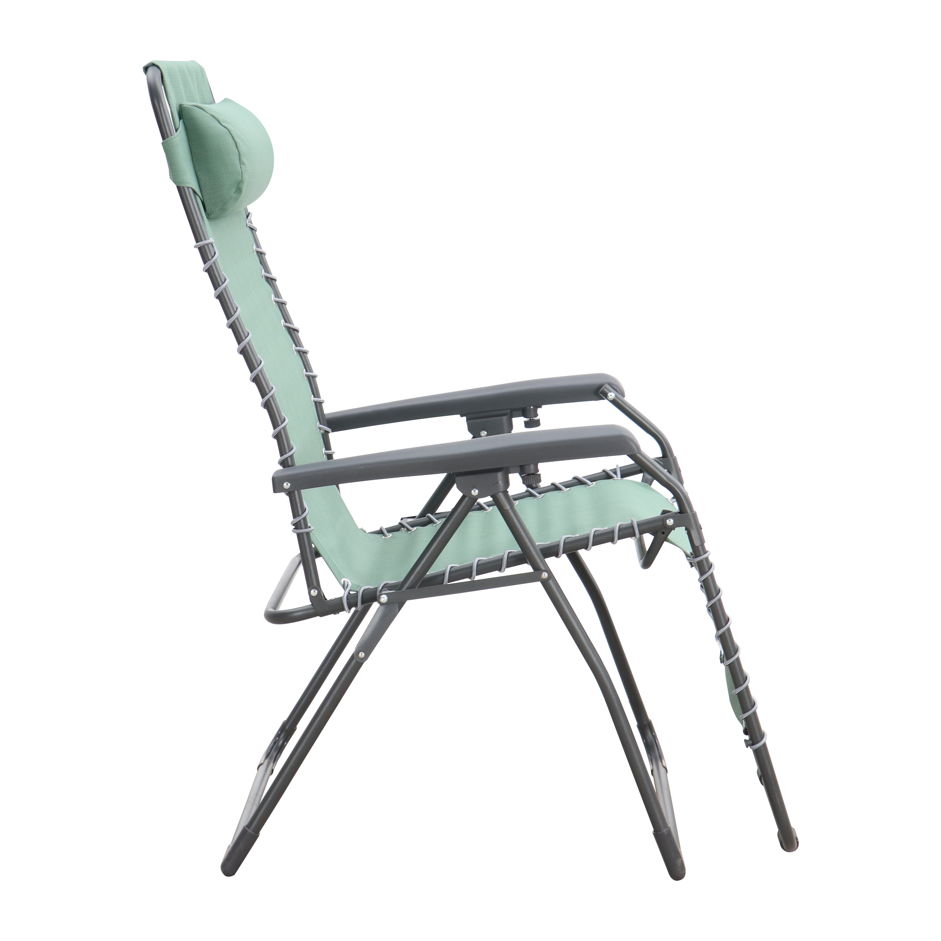 Sedia da giardino con cuscino verde e braccioli Zero Gravity struttura in acciaio, seduta in textilene verde - 4