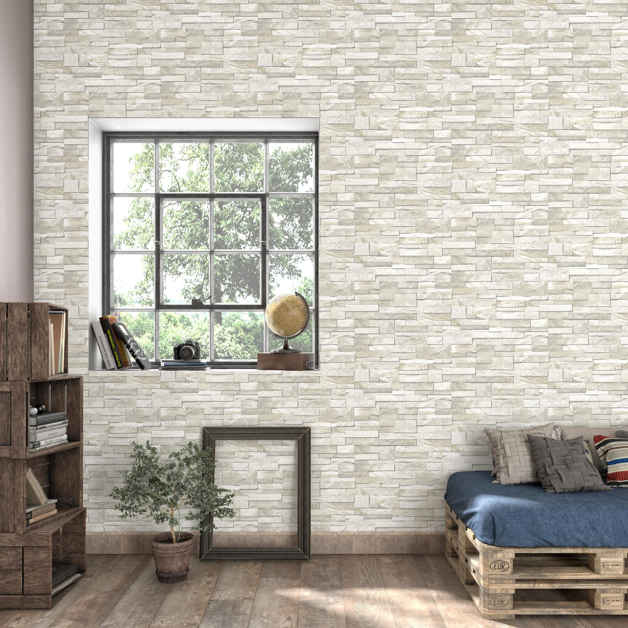 Papel pintado vinilo imitación material piedra beige inspire