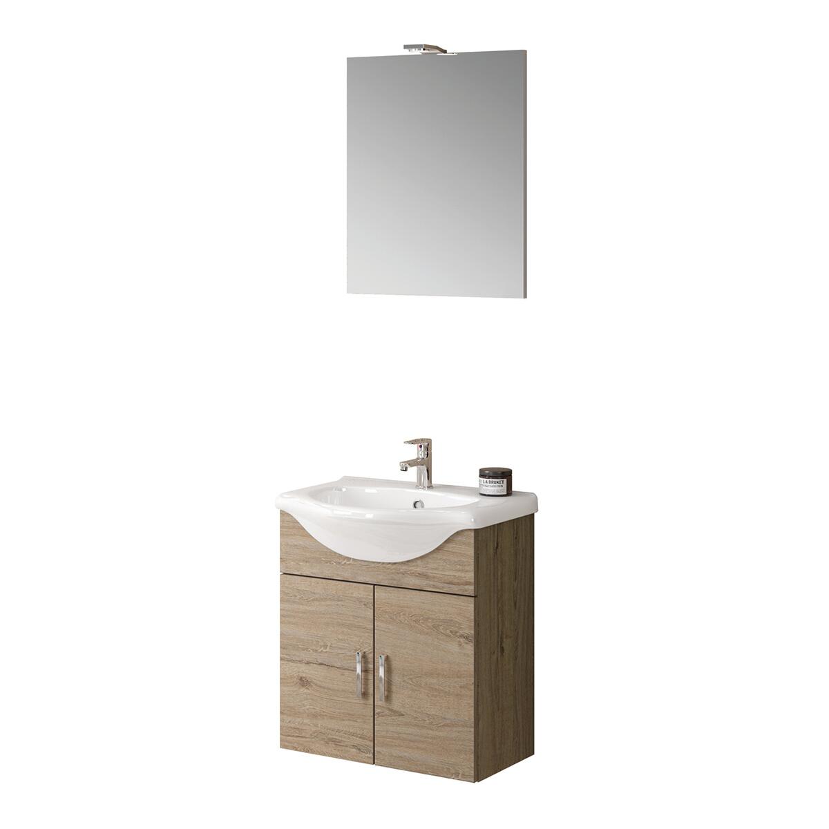 Mobile bagno sospeso con lavabo e specchio e illuminazione Jolly L 56 x H 64 x P 43 cm rovere nabucco, 2 ante per vasca centrale  - 6