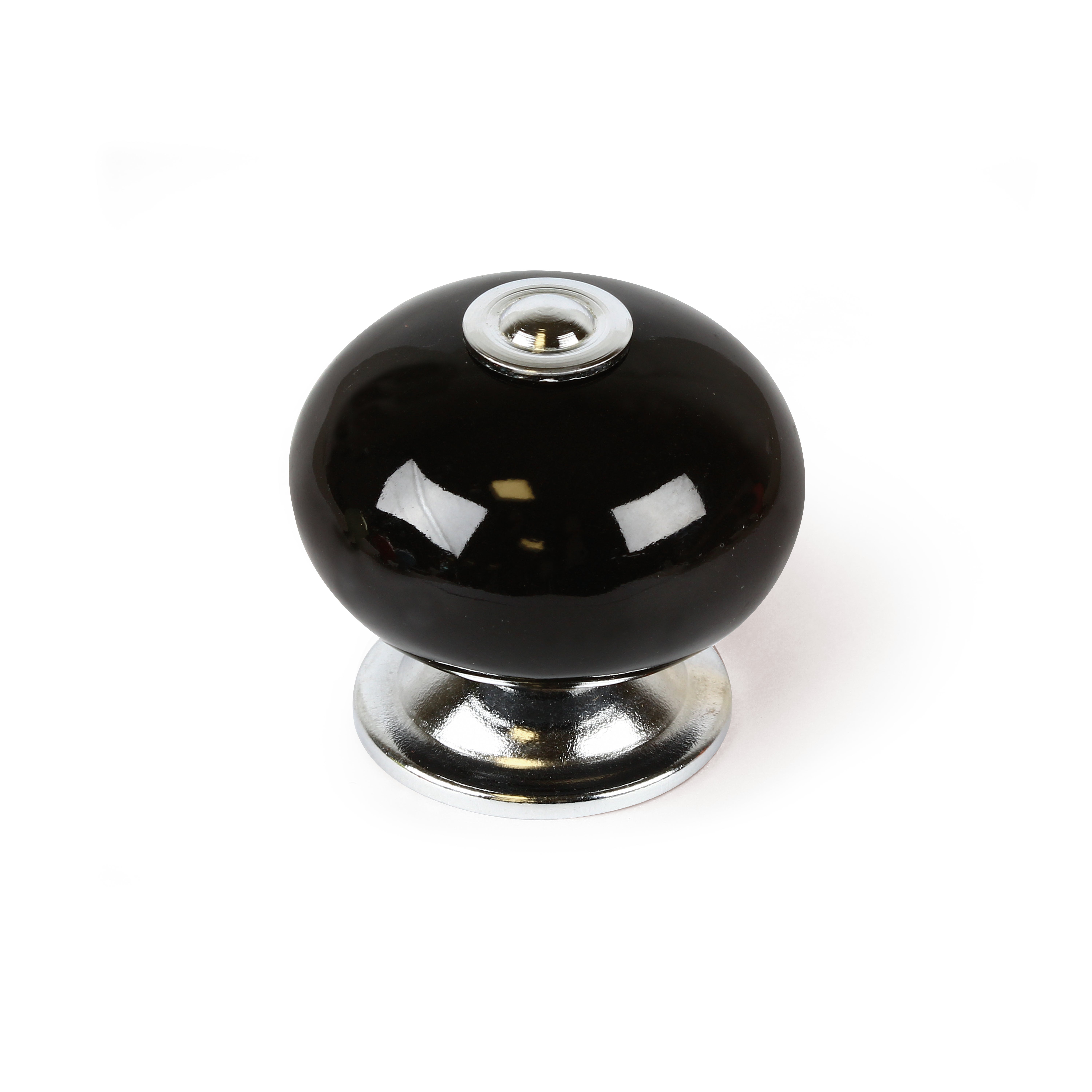 4 boutons de meuble ronds Boule, porcelaine noir, Diam.40 mm - 2