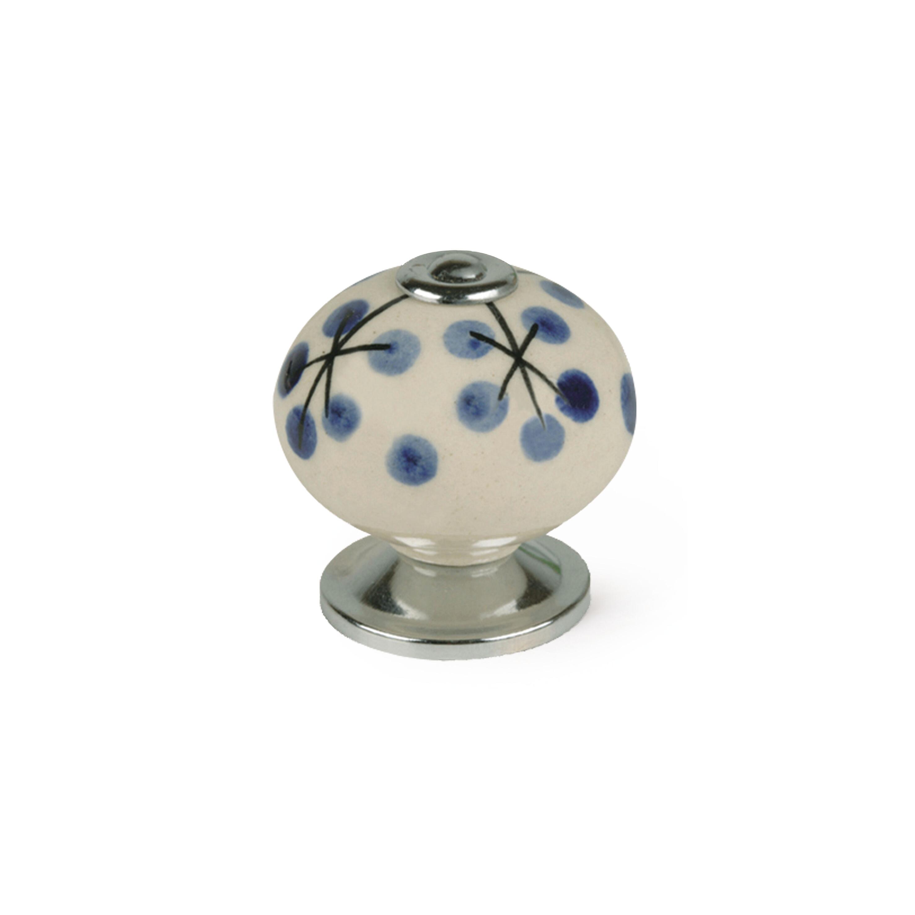 Bouton de meuble rond Boule, porcelaine bleu, Diam.40 mm - 2
