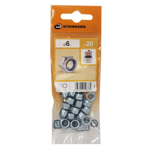 20 écrous acier STANDERS, Ø6 mm