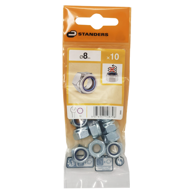10 tuerca autoblocante de acero cincado Ø 8 mm