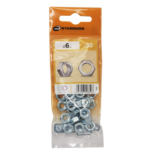 30 tuerca hexagonal de acero cincado Ø 6 mm