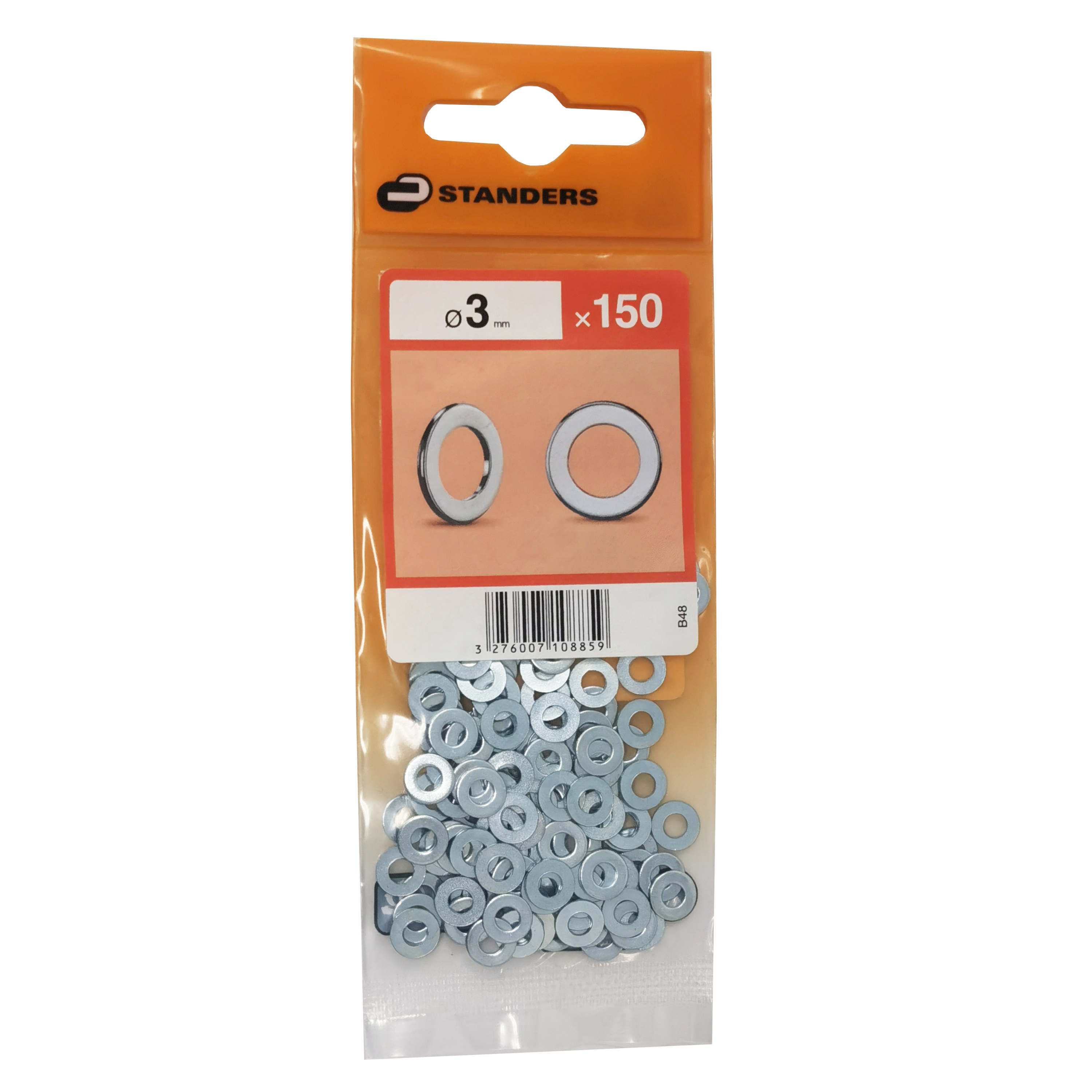 150 anilhas planas estreitas aço zincado com 3 mm de Ø interno Standers - 3