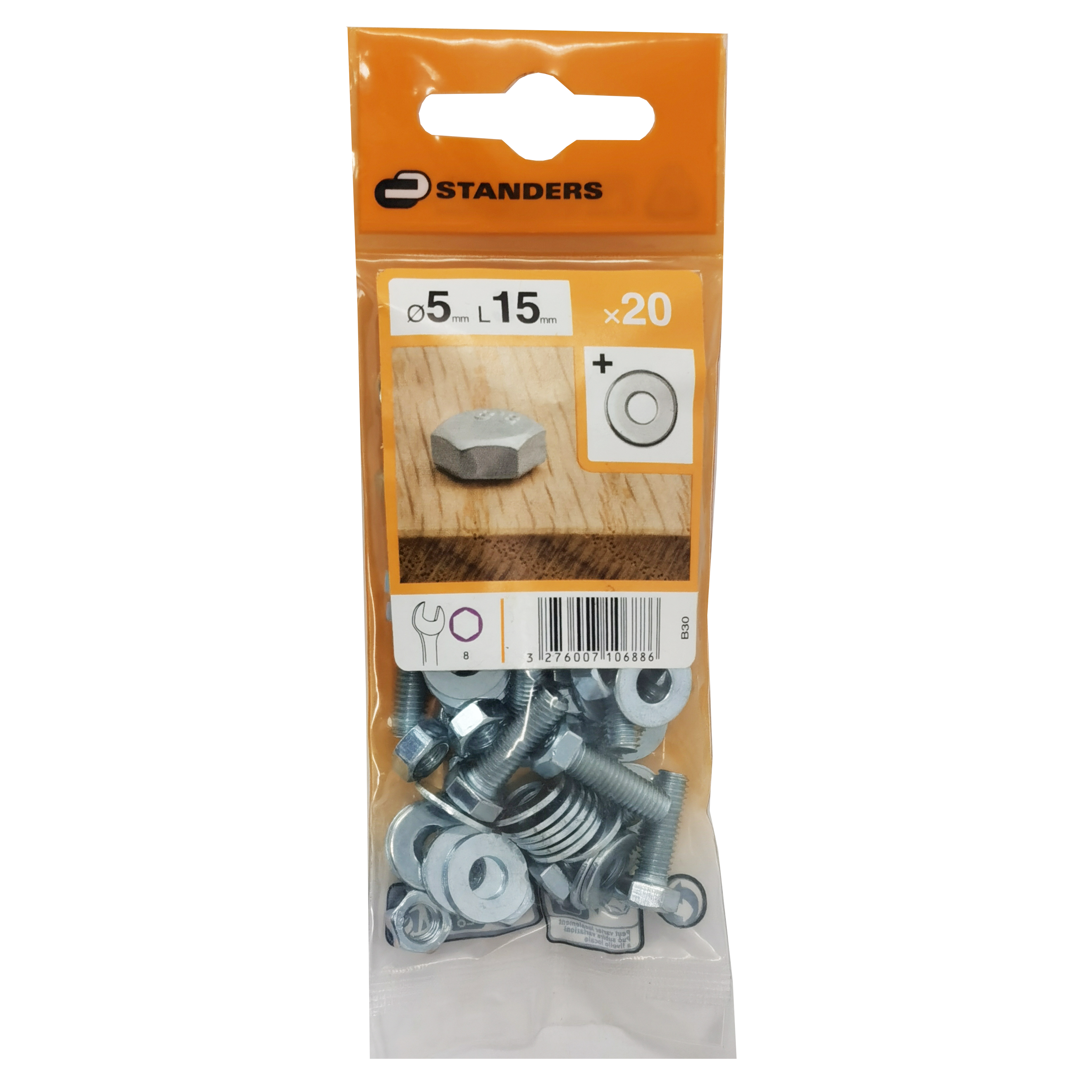 20 Tornillo de métrica cabeza hexagonal  de acero , Ø 5 x L.15 mm - 12