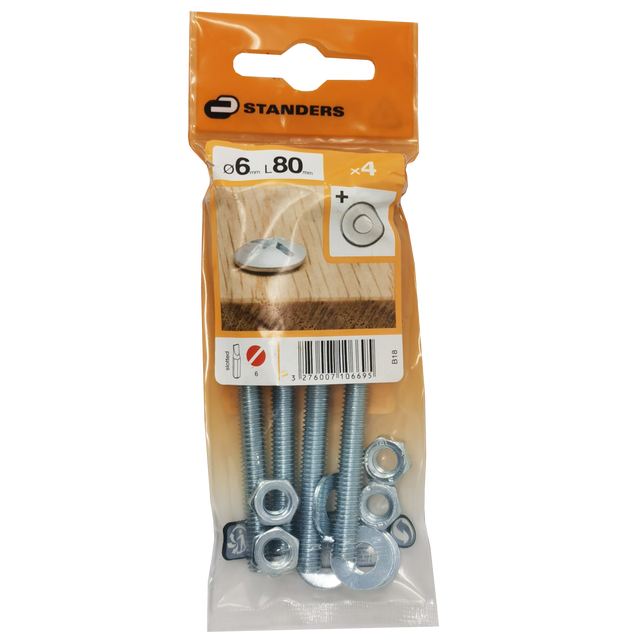 4 boulons acier tête ronde phillips STANDERS, Ø6 x L.80 mm