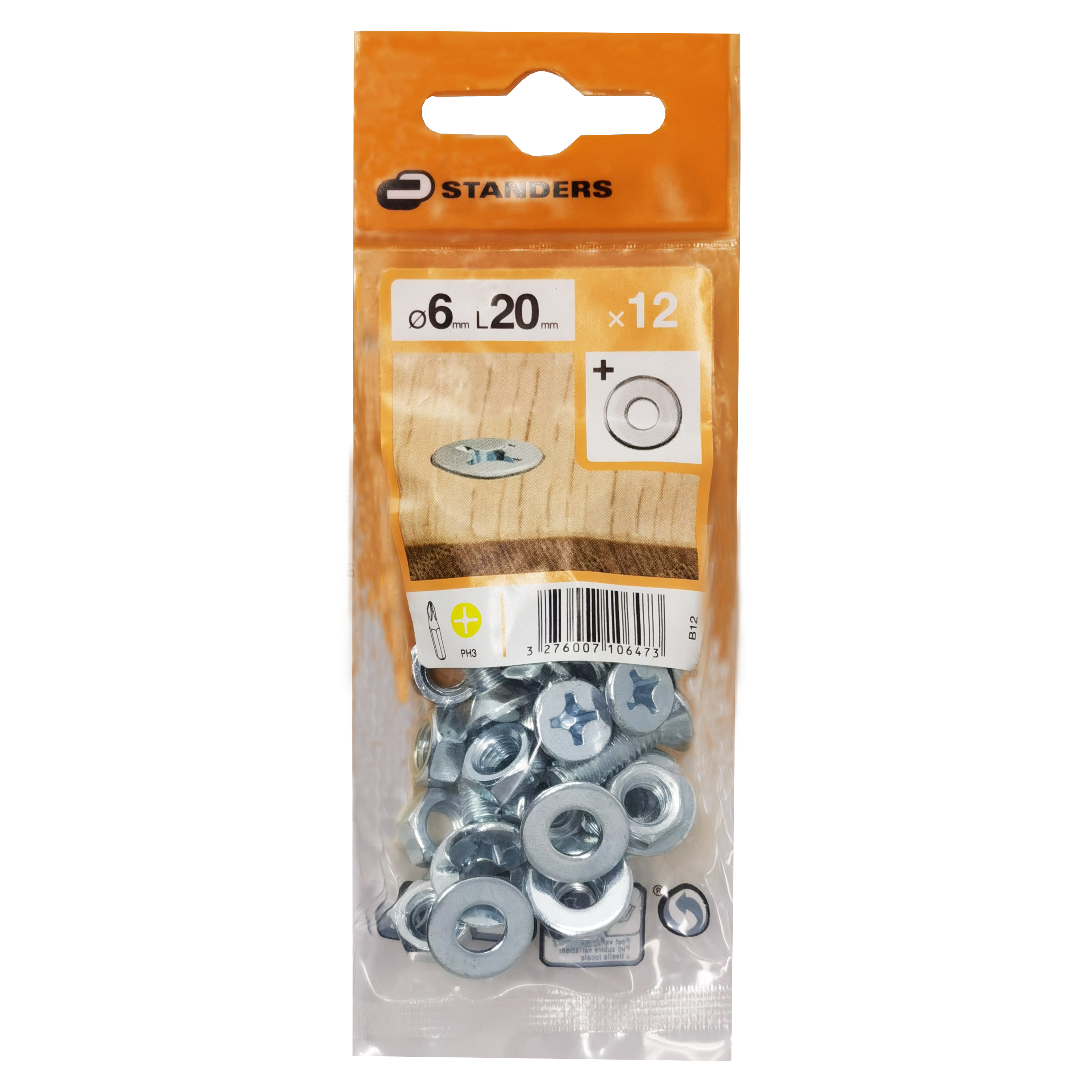 Śruba płaska średnica 12 mm stożkowa stal ocynk 6 x 20 mm 12 szt. Standers - 10