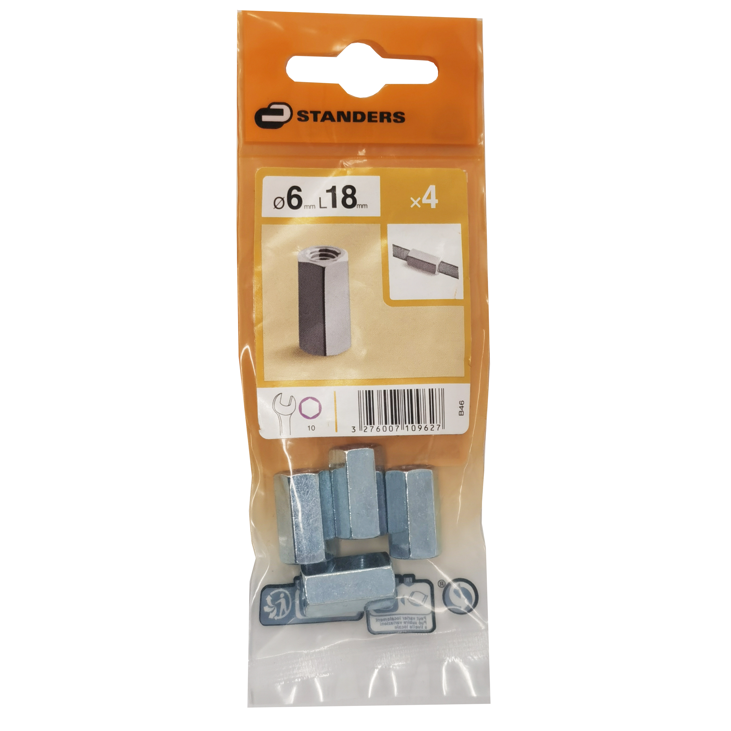 4 porcas de ligação STANDERS ROSCA INTERIOR AÇO CROMADO D6 - 5