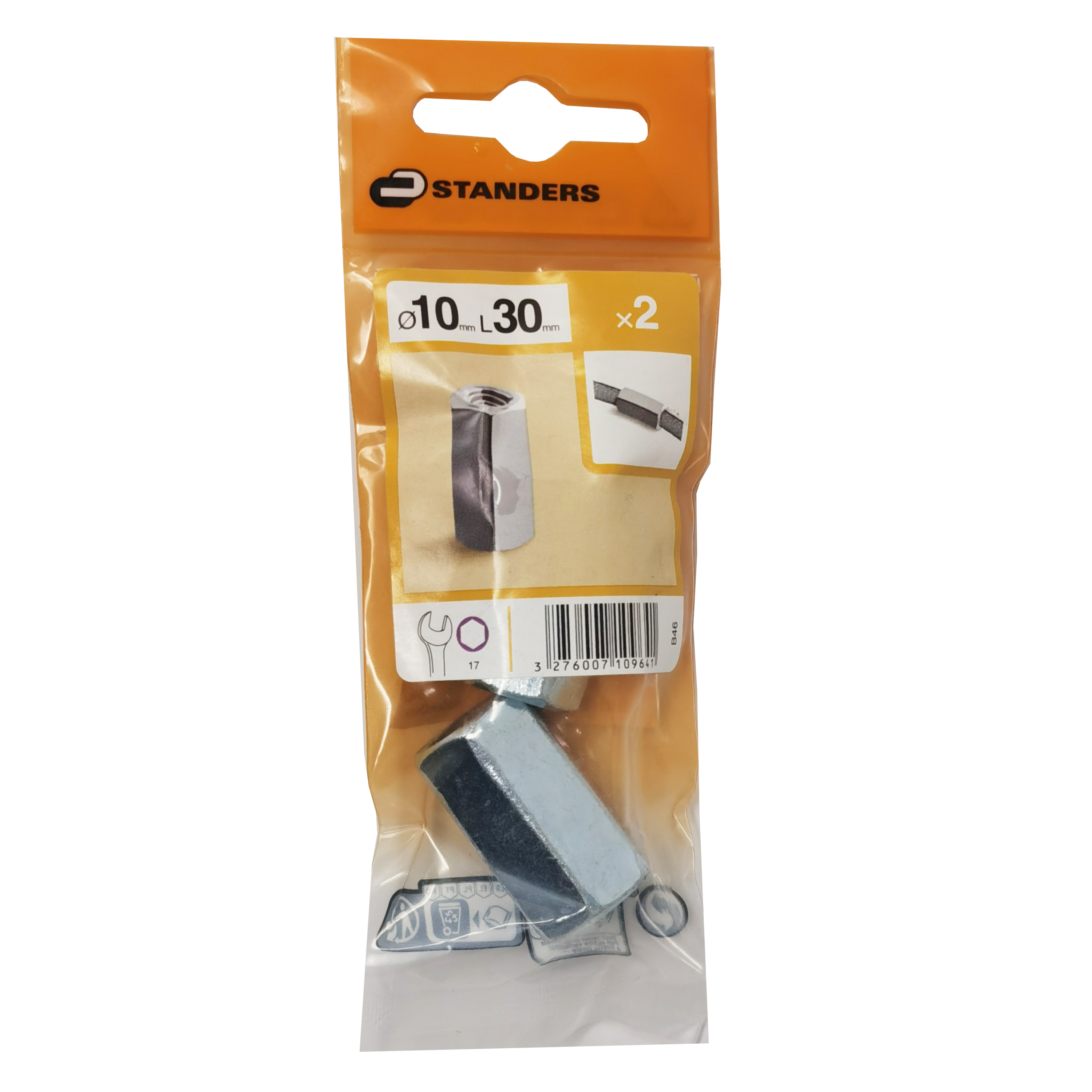 2 porcas de ligação STANDERS ROSCA INTERIOR AÇO CROMADO D10 - 5