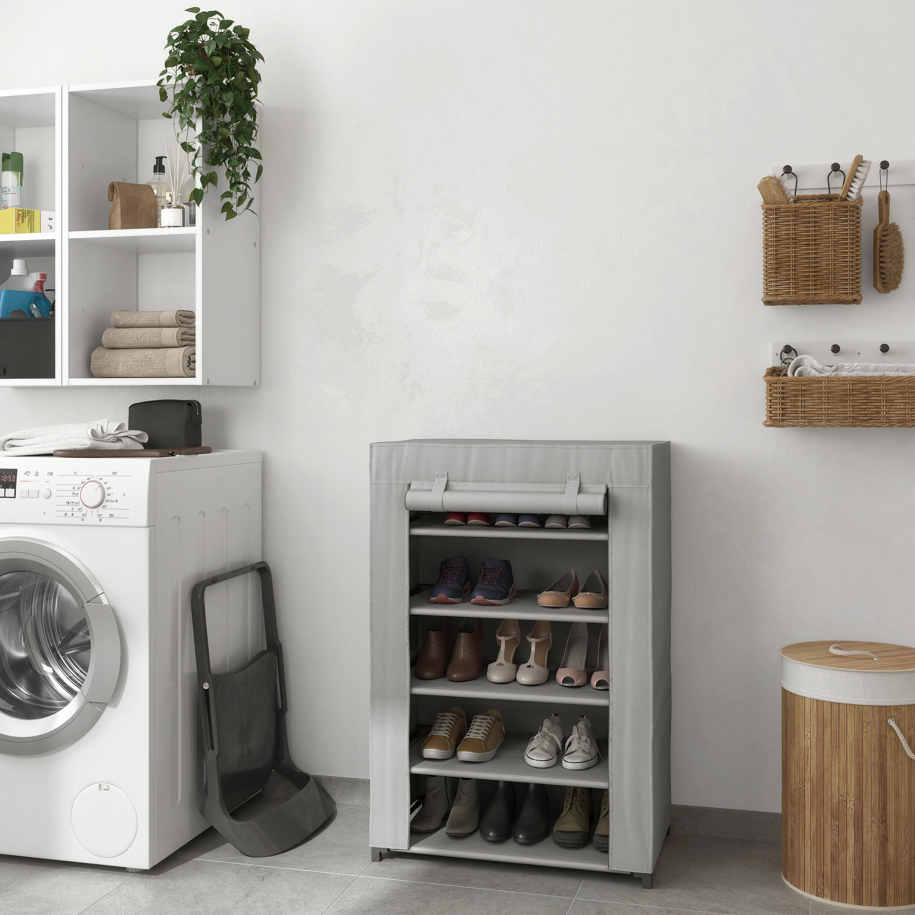 Sapateira em tecido cinza 15 pares 90x60x35 cm Spaceo - 13