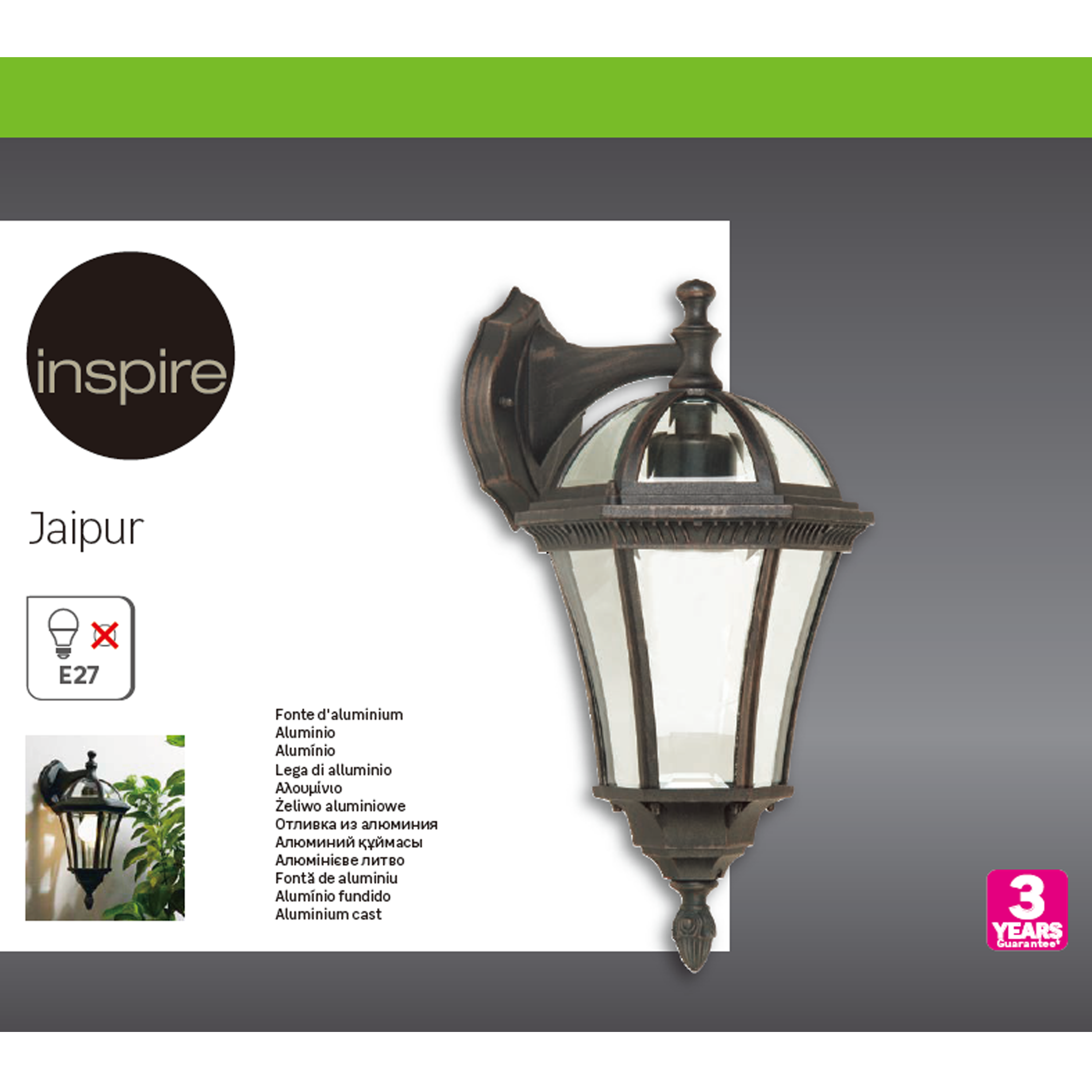 Applique descendante E27, aluminium / verre, marron, Jaipur, INSPIRE - 6