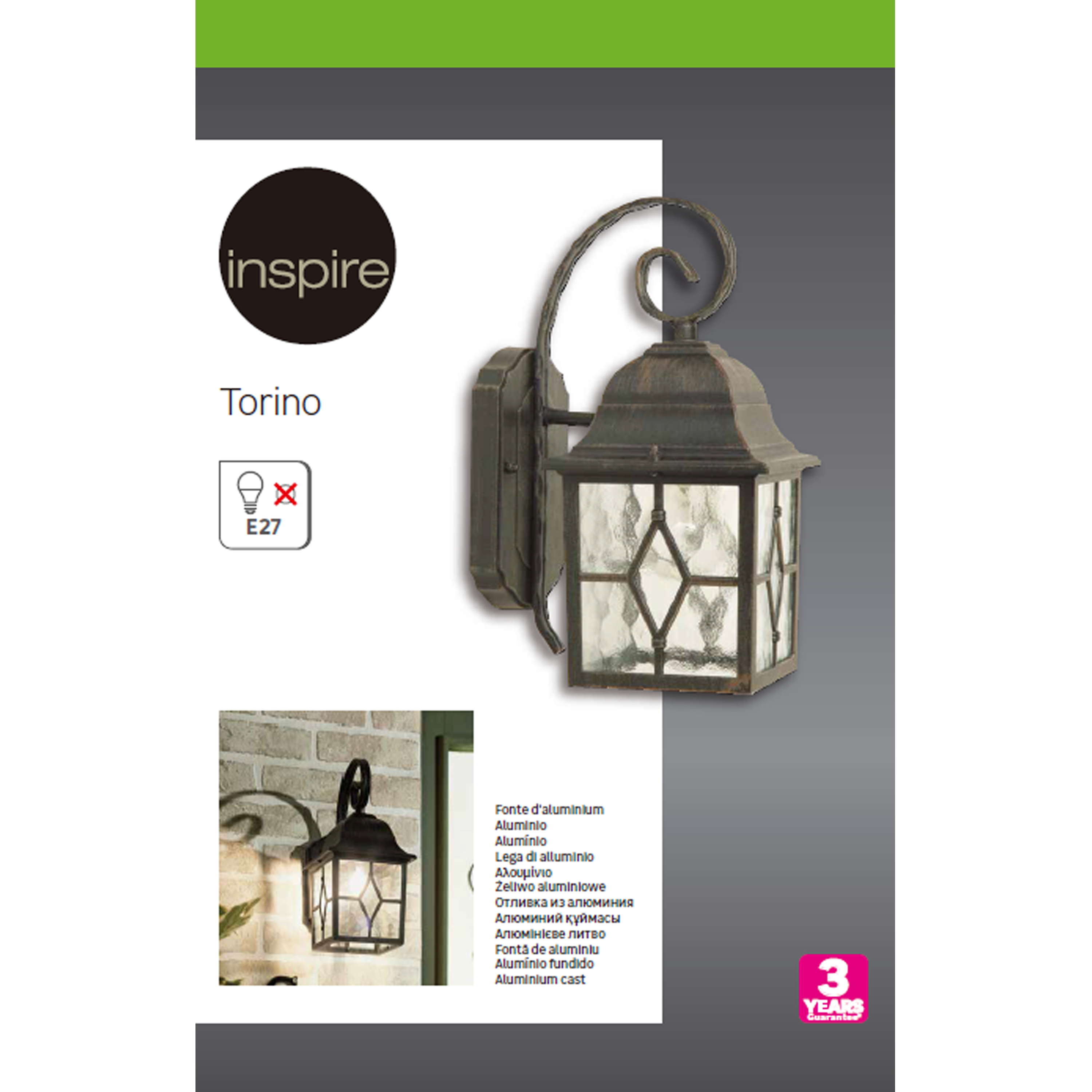 Applique rustico da esterno Torino marrone IP44 E27 INSPIRE - 7