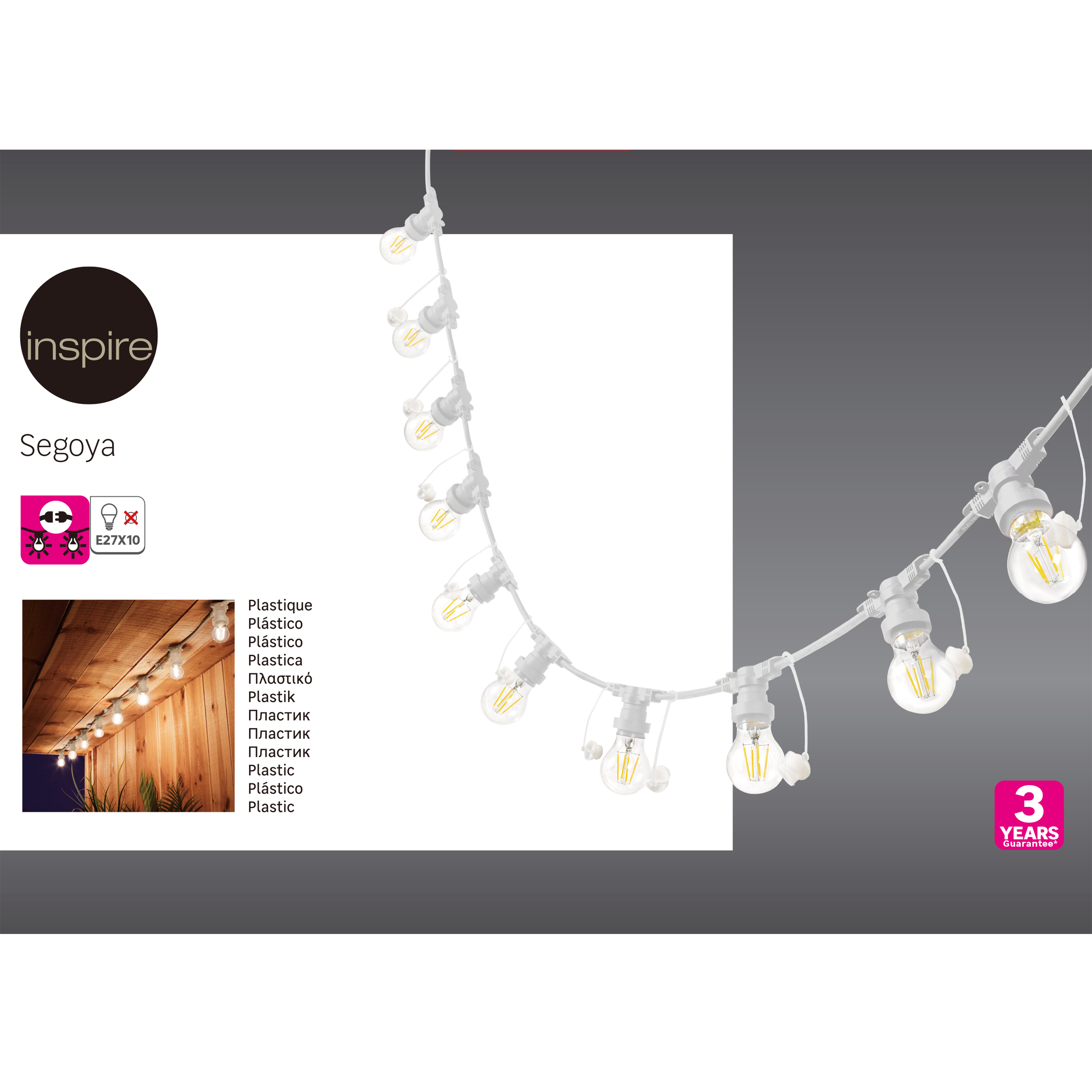 Guirnalda Segoya INSPIRE blanco 10 luces E27 5 metros extensible - 9