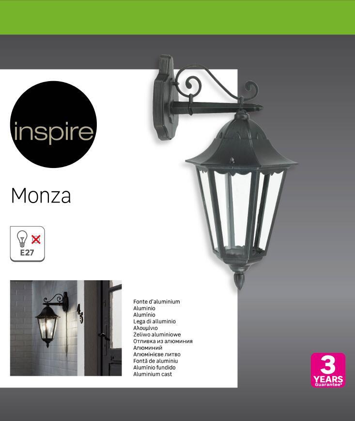 Applique descendante E27, acier / verre, noir, Monza, INSPIRE - 6