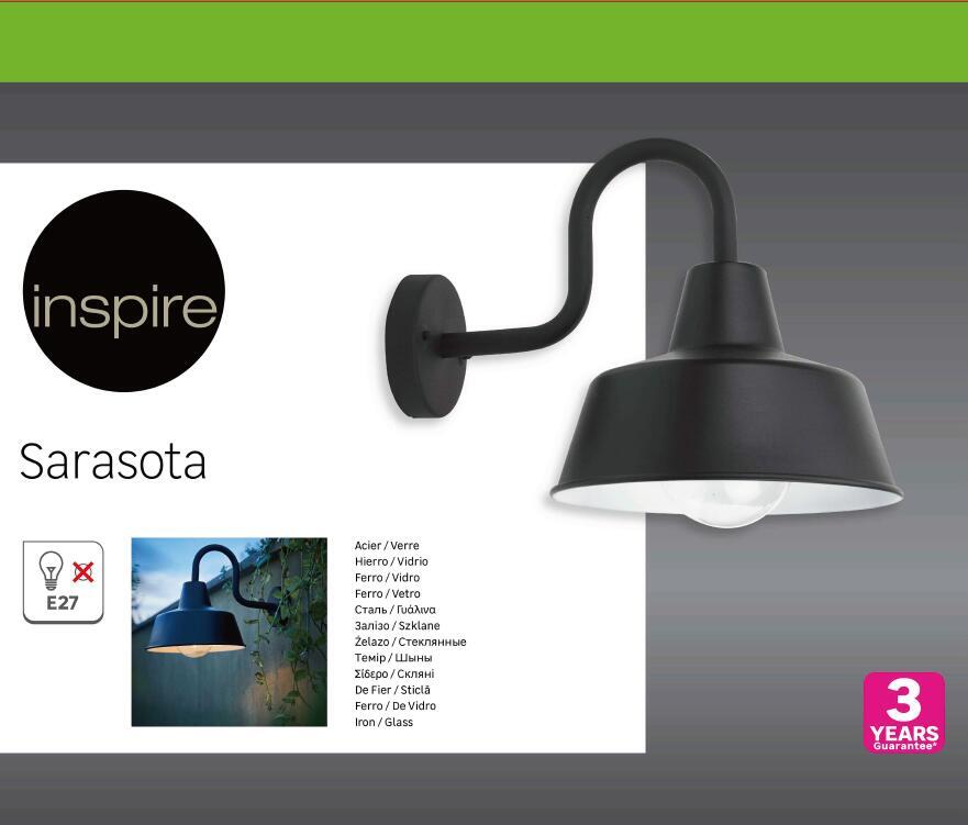 Applique classico da esterno Sarasota nero IP44 E27 INSPIRE - 12