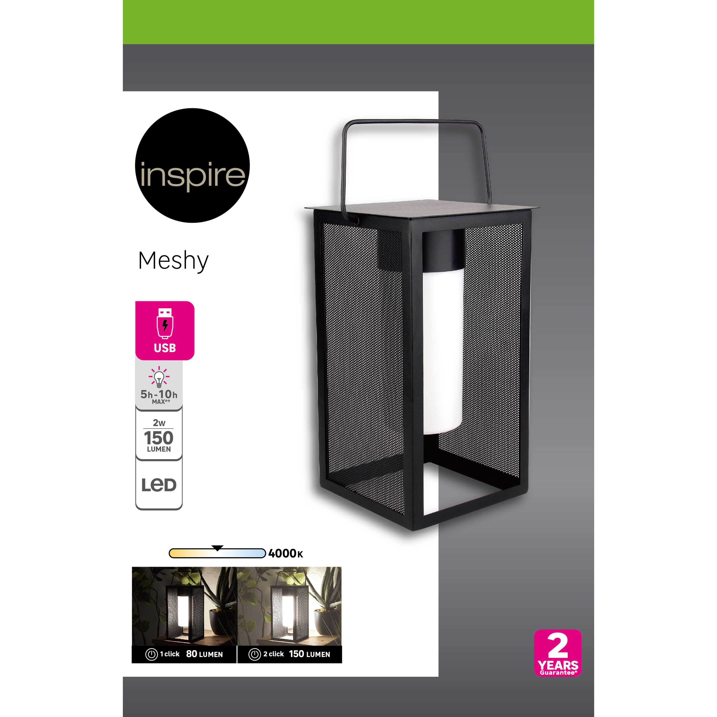 Lámpara de mesa LED Meshy INSPIRE con estructura negra luz neutra 4000K de pilas - 8