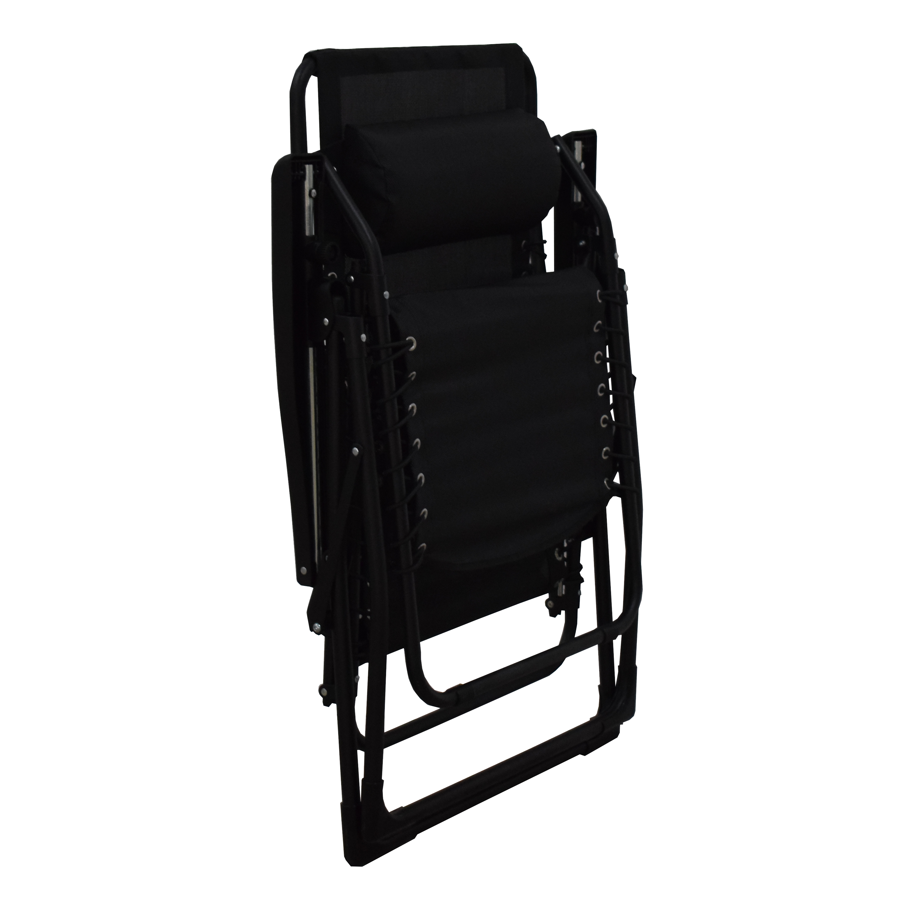 Sedia a sdraio da giardino con cuscino nero e braccioli Zero Gravity struttura in acciaio nero, seduta in textilene nero - 13